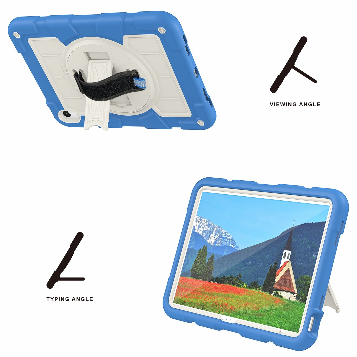 For iPad 10.9 (2022) TPU+PC Tablet Case Rotating Hand Strap Kickstand Cover with Shoulder Strap