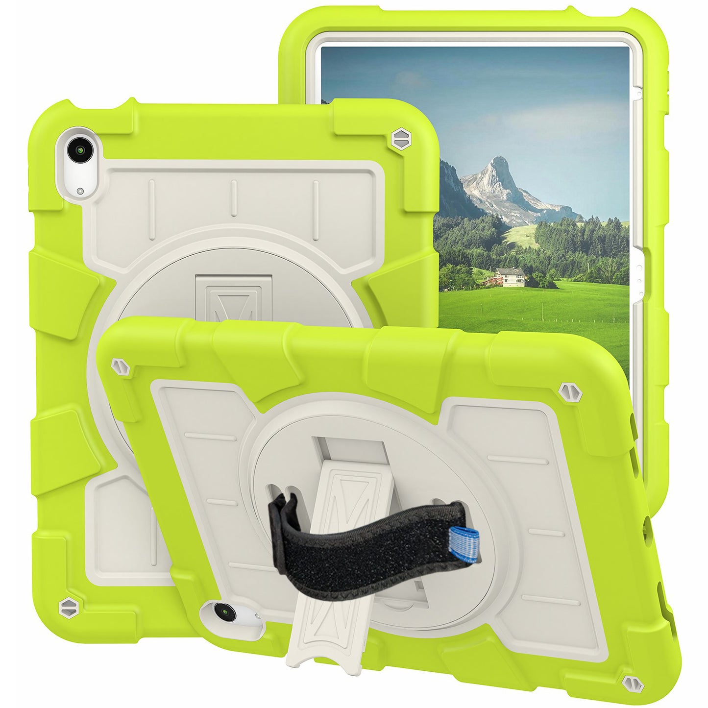 For iPad 10.9 (2022) TPU+PC Tablet Case Rotating Hand Strap Kickstand Cover with Shoulder Strap