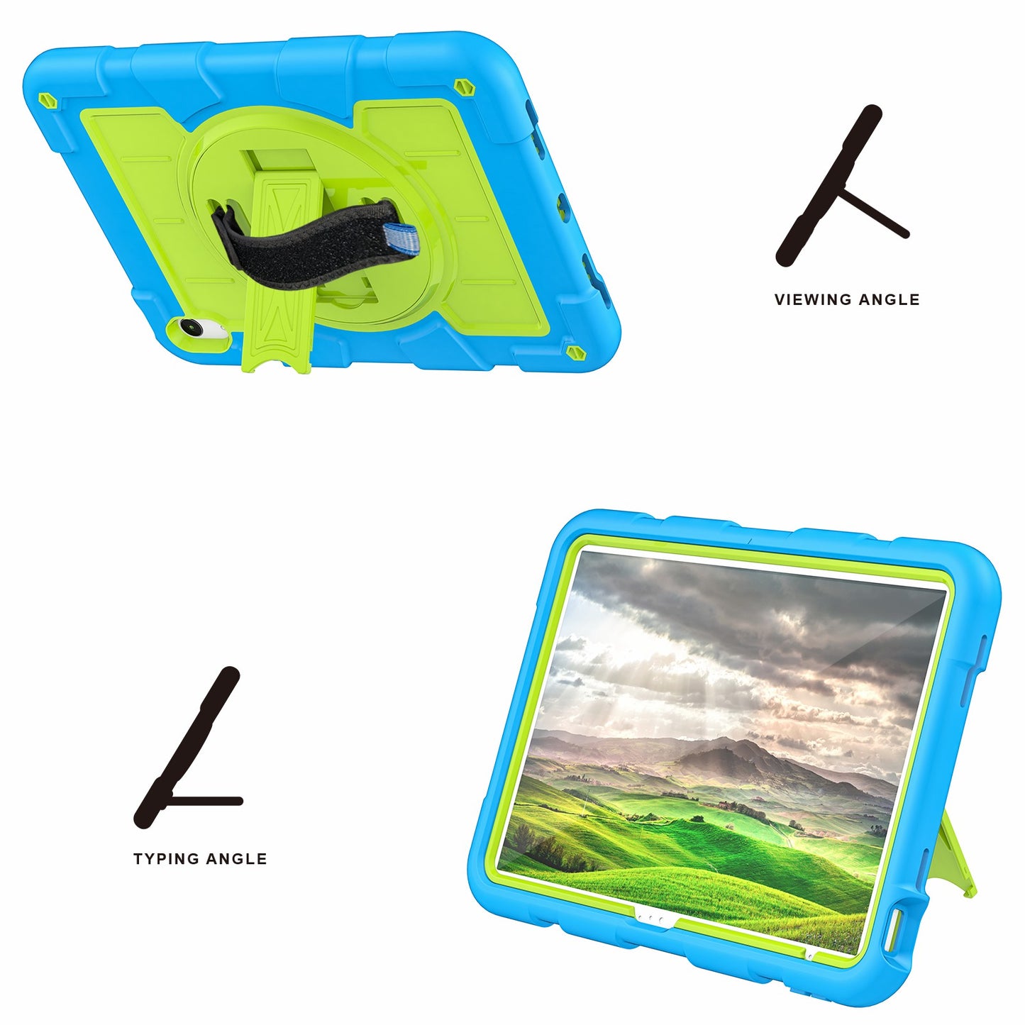For iPad 10.9 (2022) TPU+PC Tablet Case Rotating Hand Strap Kickstand Cover with Shoulder Strap