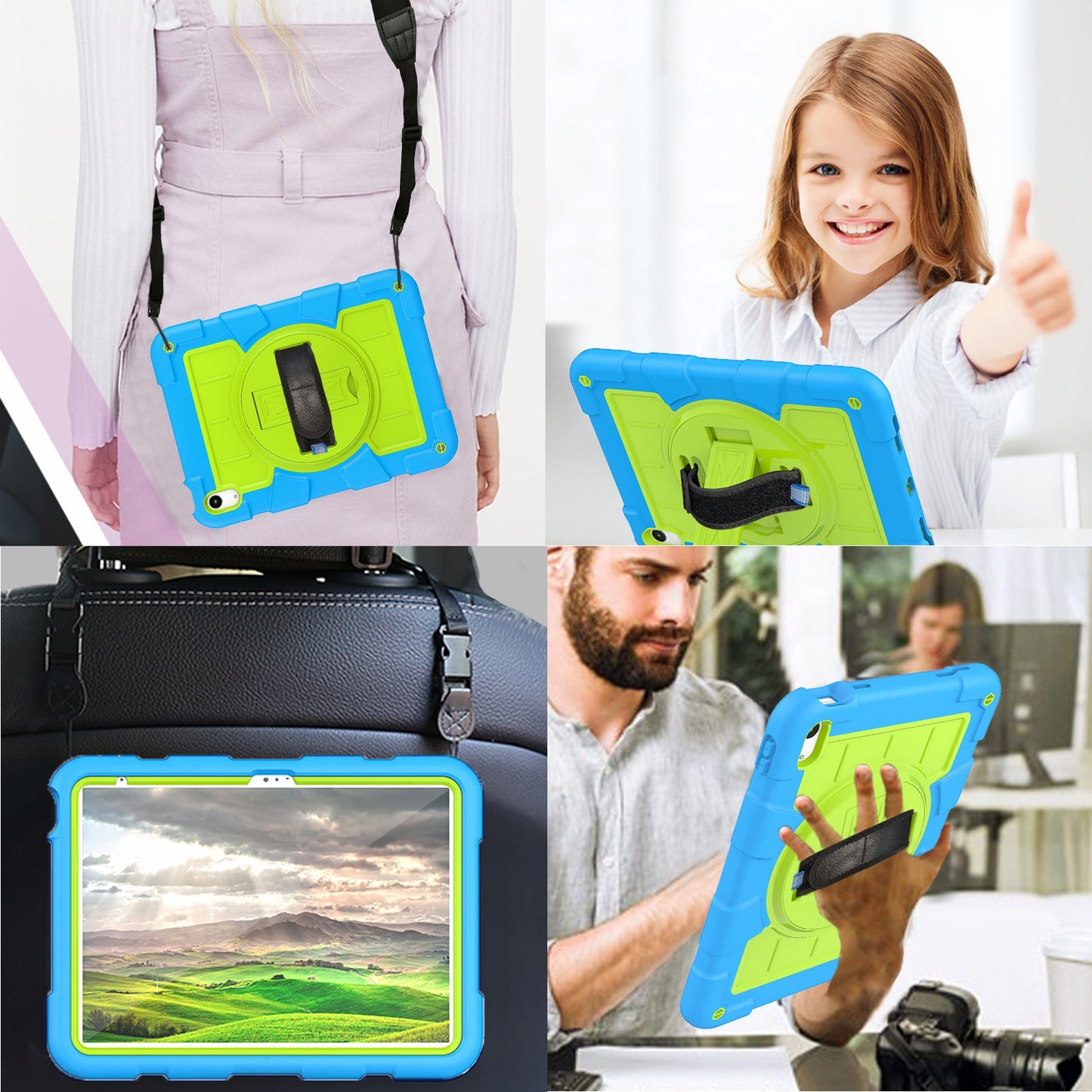 For iPad 10.9 (2022) TPU+PC Tablet Case Rotating Hand Strap Kickstand Cover with Shoulder Strap