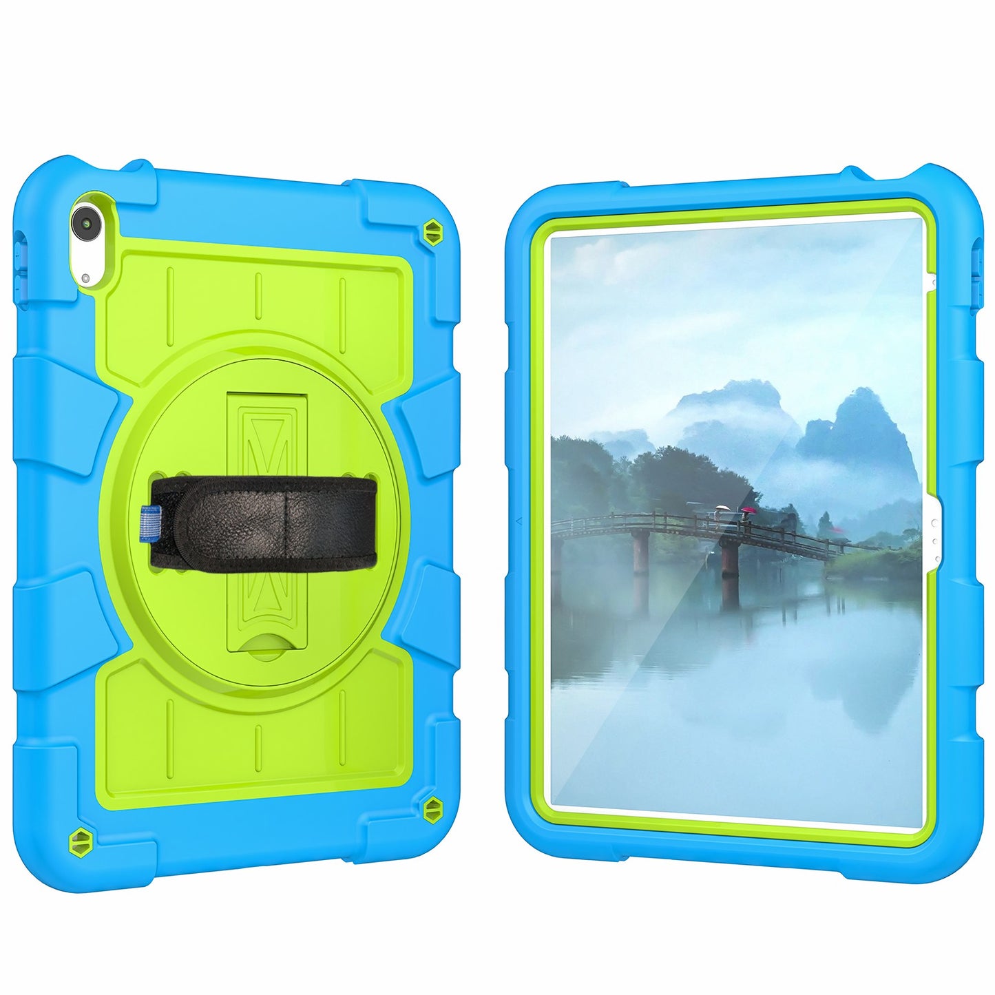 For iPad 10.9 (2022) TPU+PC Tablet Case Rotating Hand Strap Kickstand Cover with Shoulder Strap