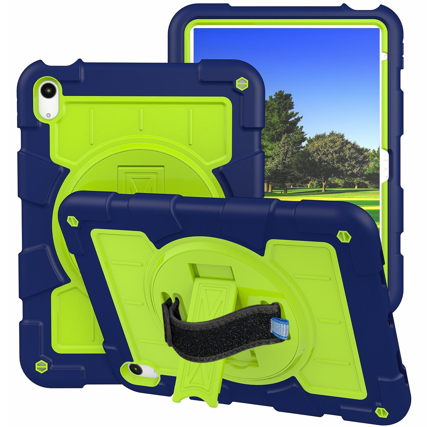 For iPad 10.9 (2022) TPU+PC Tablet Case Rotating Hand Strap Kickstand Cover with Shoulder Strap