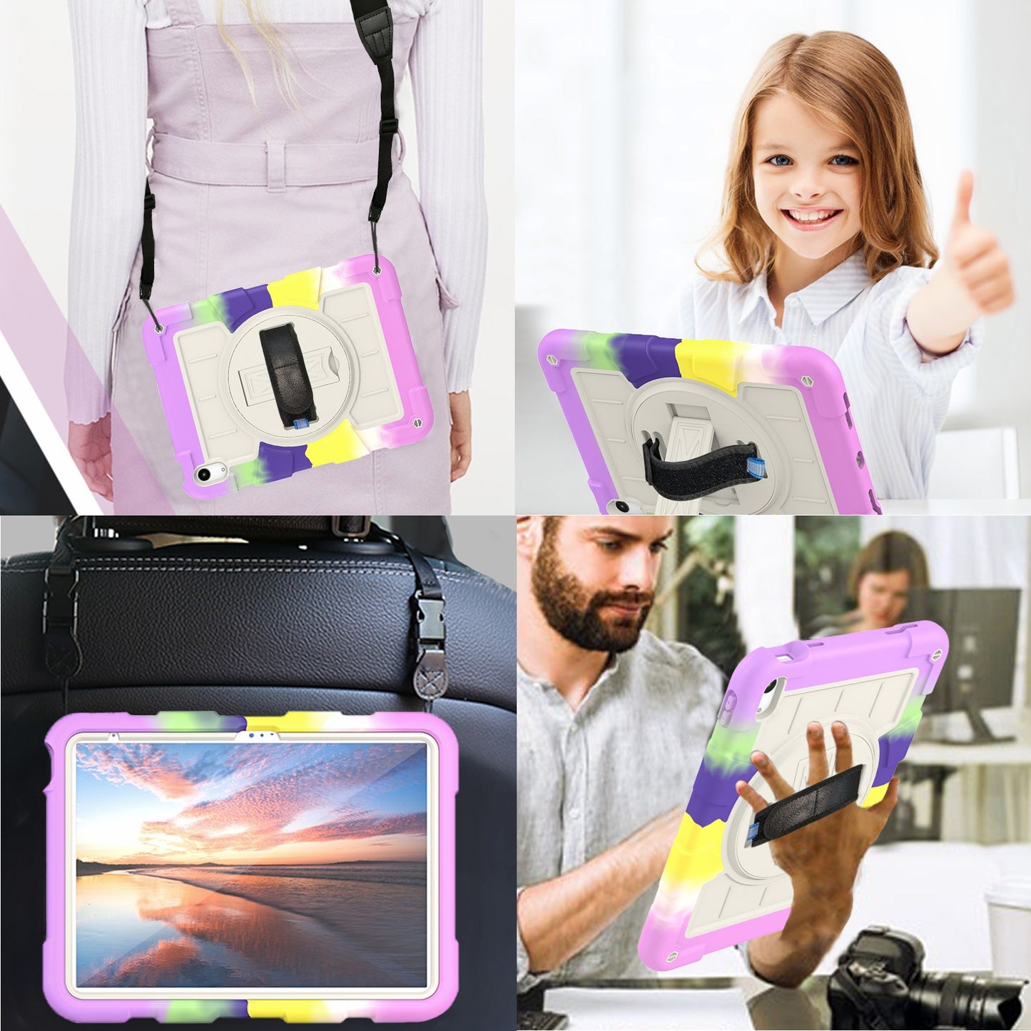 For iPad 10.9 (2022) TPU+PC Tablet Case Rotating Hand Strap Kickstand Cover with Shoulder Strap