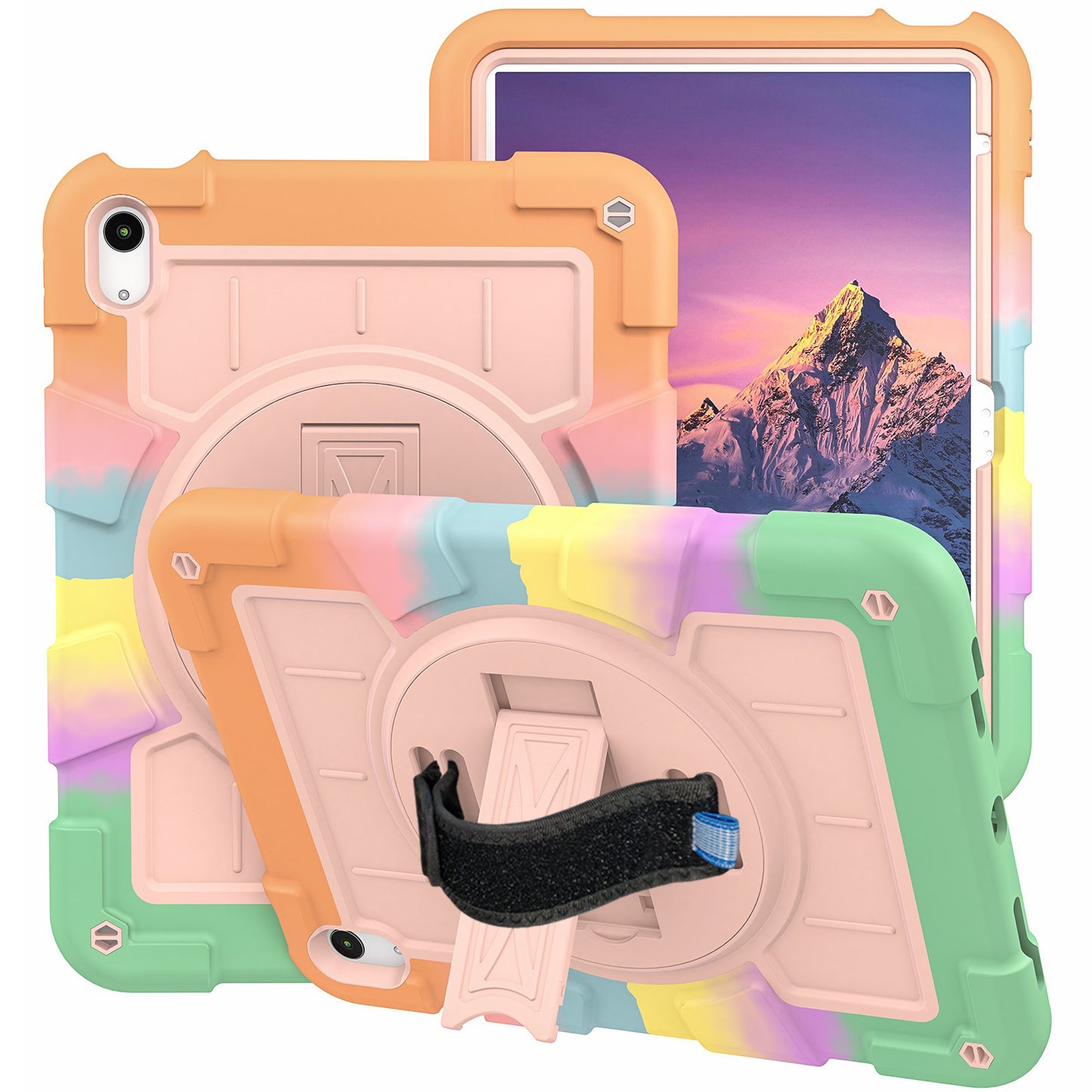 For iPad 10.9 (2022) TPU+PC Tablet Case Rotating Hand Strap Kickstand Cover with Shoulder Strap