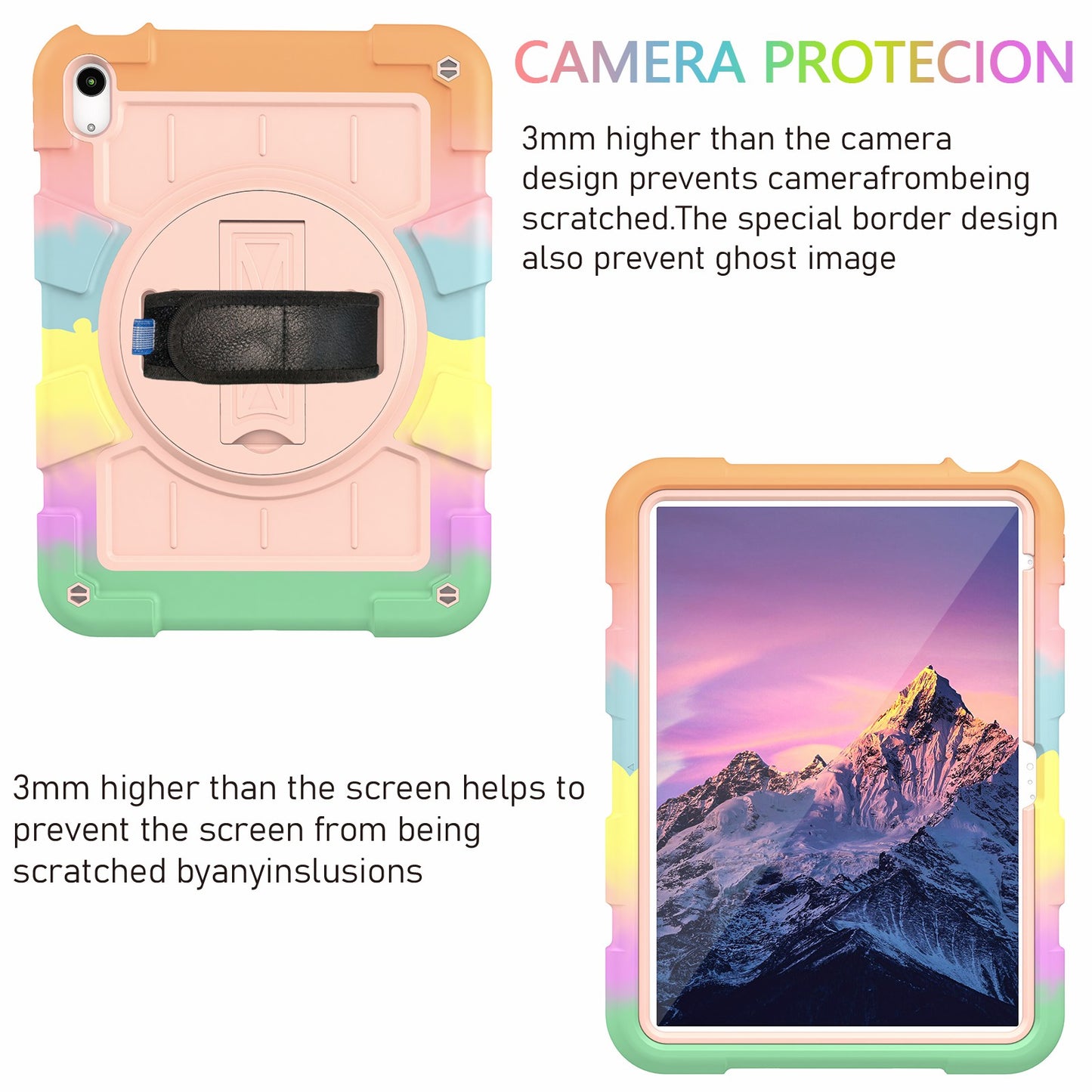 For iPad 10.9 (2022) TPU+PC Tablet Case Rotating Hand Strap Kickstand Cover with Shoulder Strap
