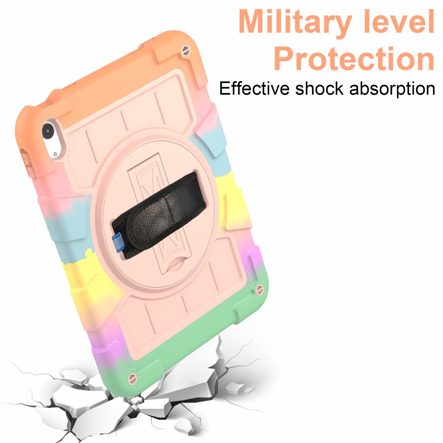 For iPad 10.9 (2022) TPU+PC Tablet Case Rotating Hand Strap Kickstand Cover with Shoulder Strap