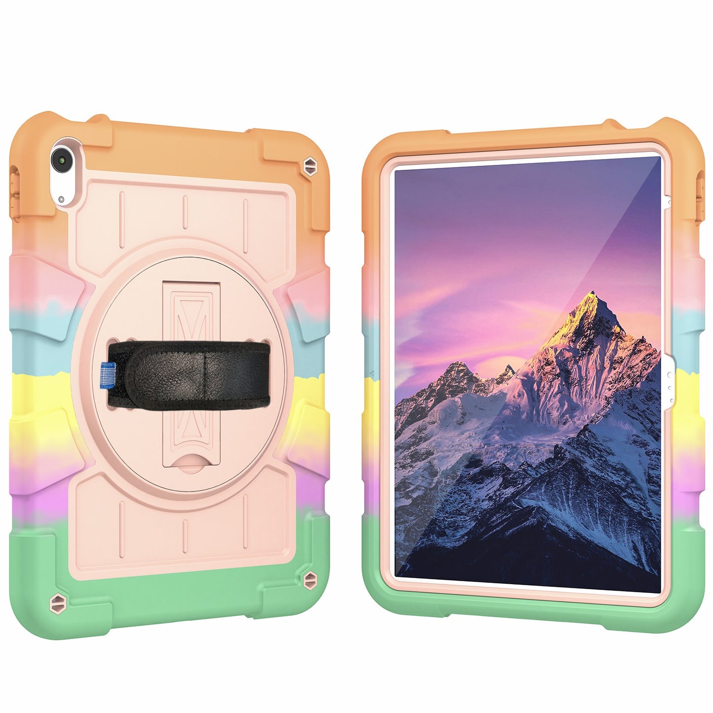 For iPad 10.9 (2022) TPU+PC Tablet Case Rotating Hand Strap Kickstand Cover with Shoulder Strap