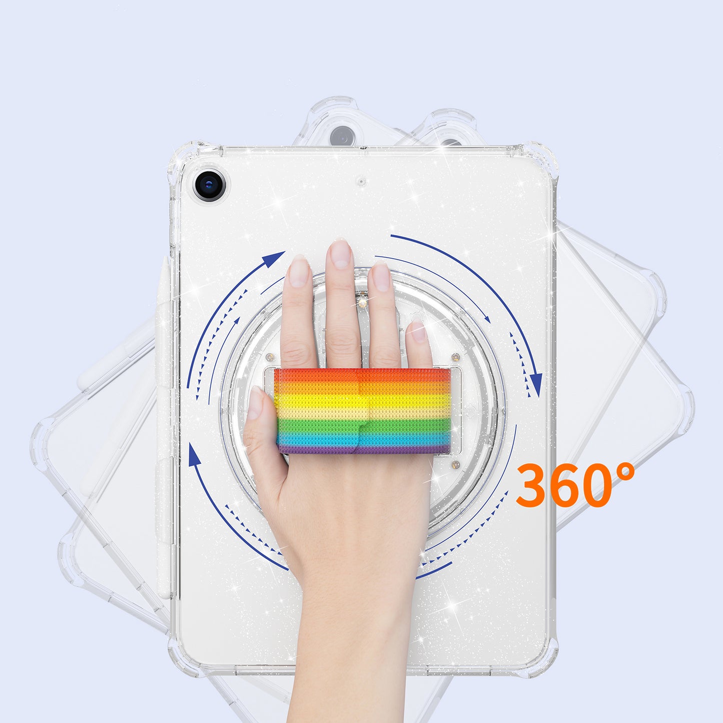 For iPad 10.2 (2021) / (2020) / (2019) Rotary Hand Strap Kickstand Tablet Case TPU+PC Tablet Cover with Shoulder Strap
