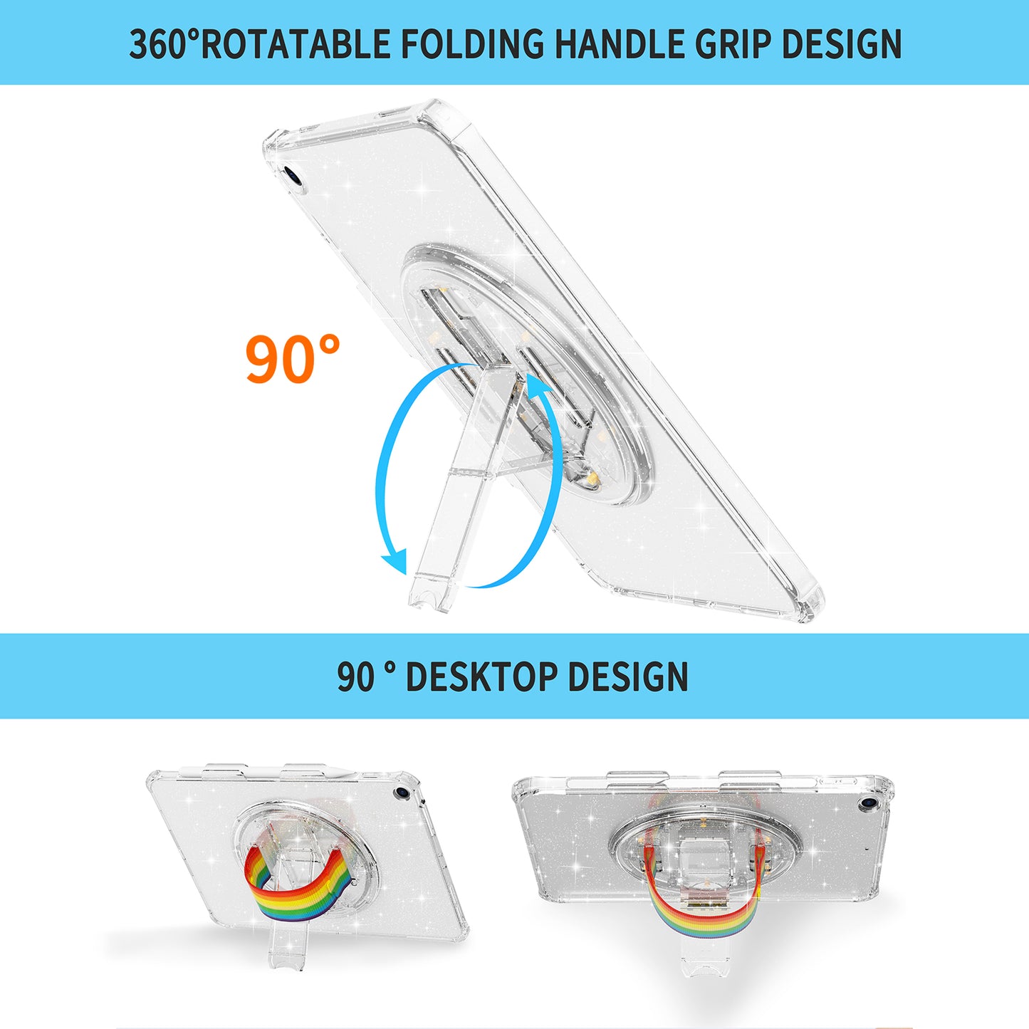 For iPad 10.2 (2021) / (2020) / (2019) Rotary Hand Strap Kickstand Tablet Case TPU+PC Tablet Cover with Shoulder Strap
