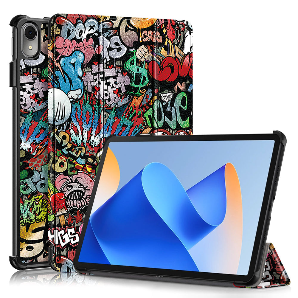 For Huawei MatePad 11 (2023) Tri-fold Stand Tablet Case Pattern Printing PU Leather Cover with Auto Wake / Sleep