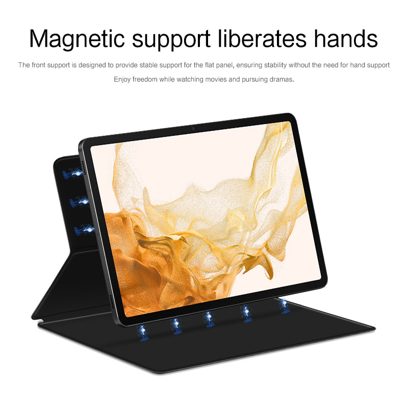 For Samsung Galaxy Tab S8 Magnetic Attachment Tablet Case PU Leather+PC Stand Cover with Auto Sleep / Wake