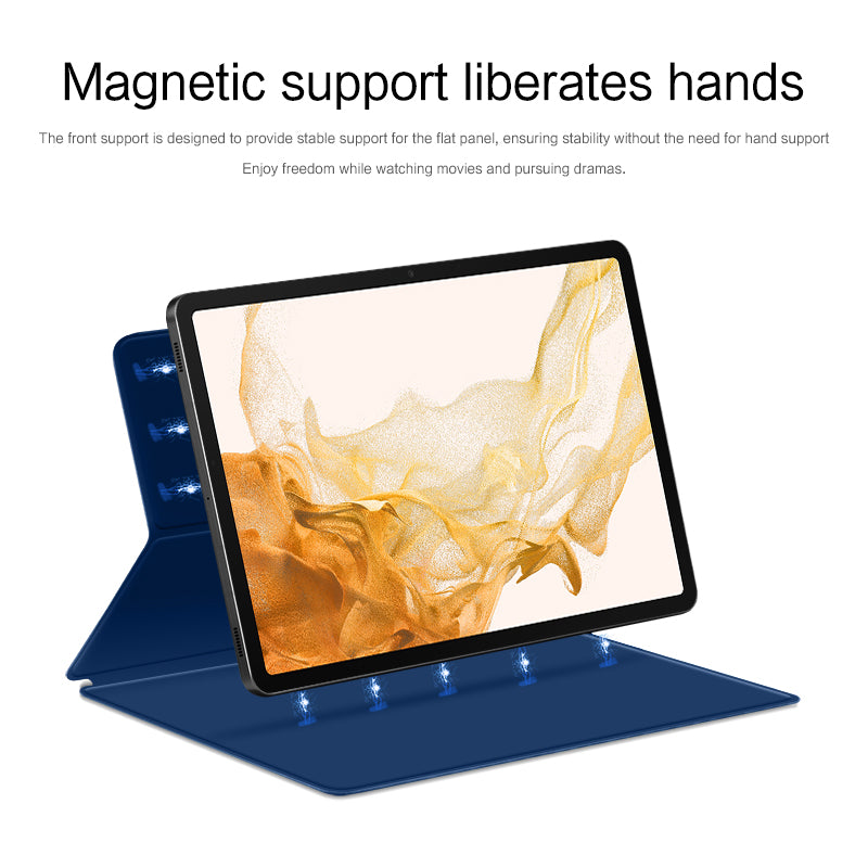 For Samsung Galaxy Tab S8 Magnetic Attachment Tablet Case PU Leather+PC Stand Cover with Auto Sleep / Wake