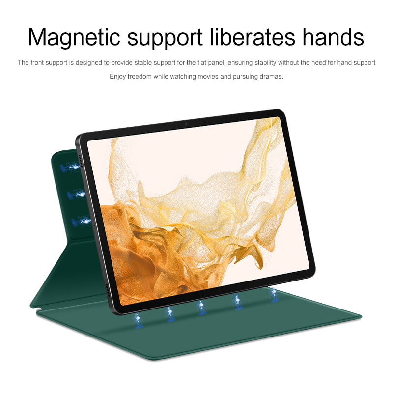 For Samsung Galaxy Tab S8 Magnetic Attachment Tablet Case PU Leather+PC Stand Cover with Auto Sleep / Wake