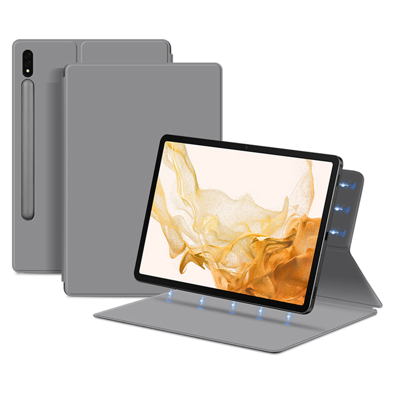 For Samsung Galaxy Tab S8 Magnetic Attachment Tablet Case PU Leather+PC Stand Cover with Auto Sleep / Wake