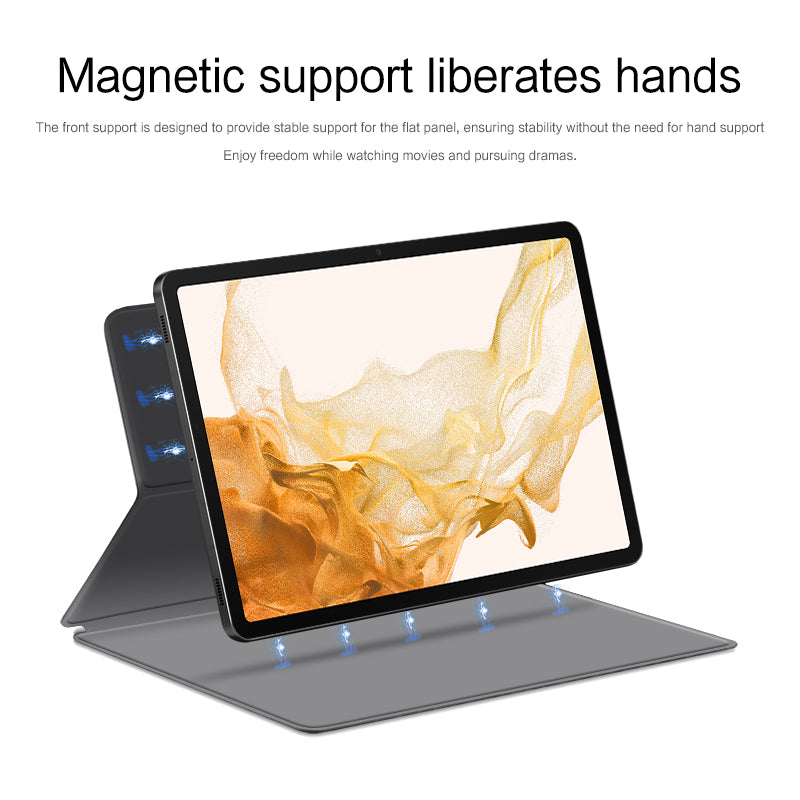 For Samsung Galaxy Tab S8 Magnetic Attachment Tablet Case PU Leather+PC Stand Cover with Auto Sleep / Wake