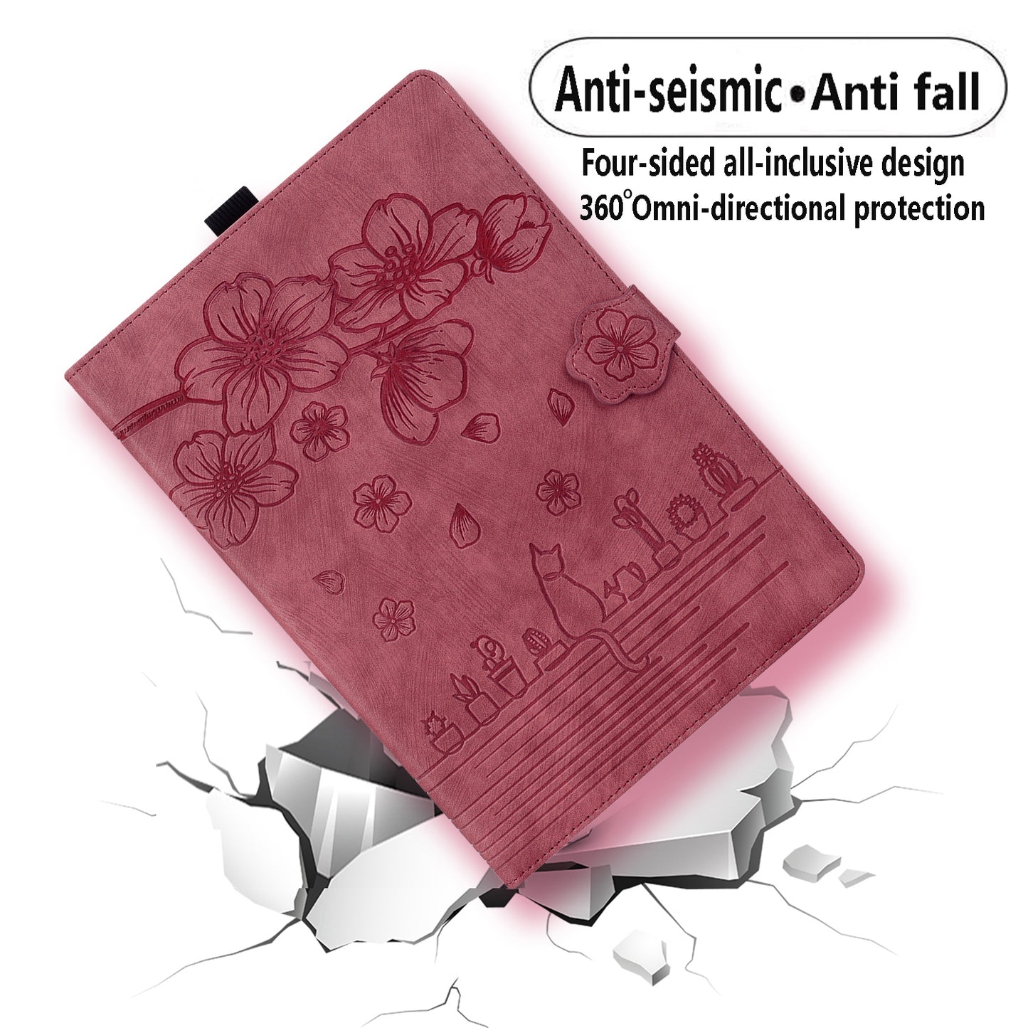For iPad 10.9 (2022) PU Leather Tablet Case Imprinted Flower Cat Card Holder Stand Tablet Cover