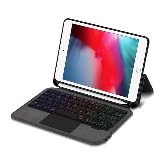 For iPad mini 4 / mini (2019) 7.9 inch Backlight Touchpad Keyboard Integrated Genuine Cow Leather Stand Tablet Case