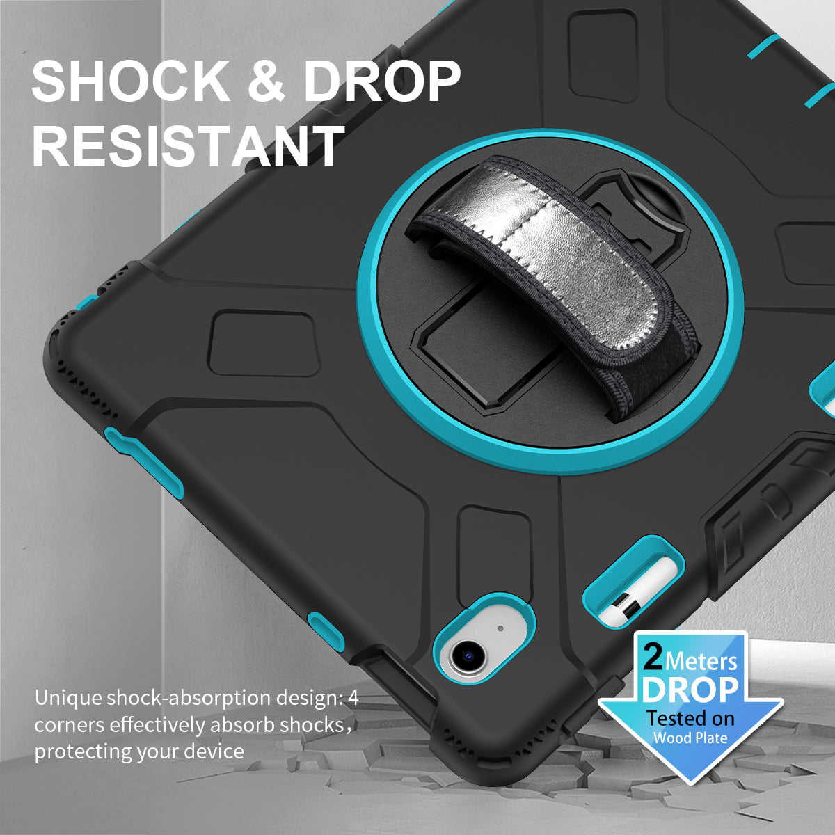 For iPad 10.9 (2022) Shockproof Kickstand Case PC+Silicone Tablet Cover with Shoulder Strap