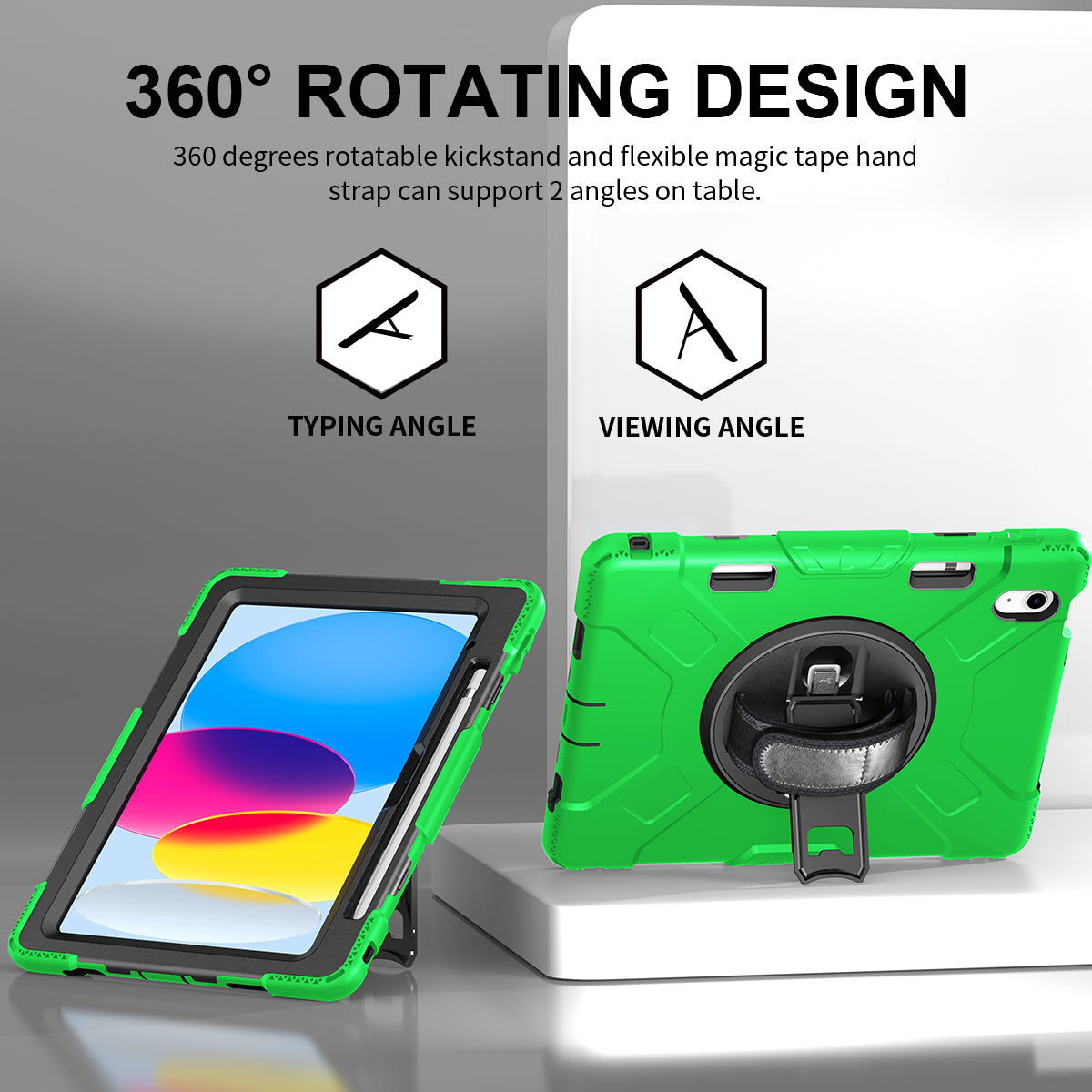 For iPad 10.9 (2022) Shockproof Kickstand Case PC+Silicone Tablet Cover with Shoulder Strap
