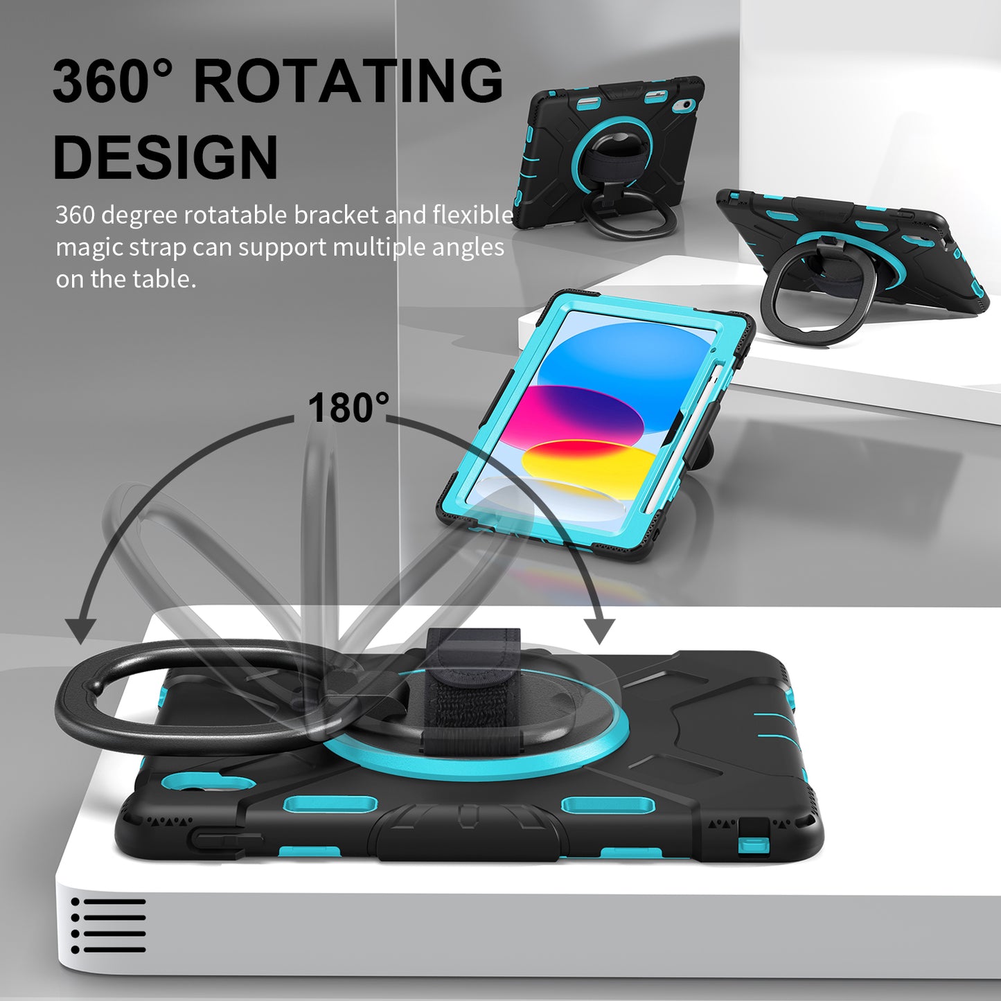 For iPad 10.9 (2022) PC+Silicone Tablet Case Shockproof Rugged Kickstand Cover with Shoulder Strap / Pencil Holder