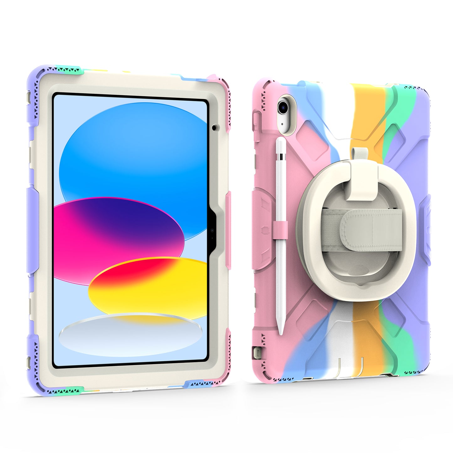 For iPad 10.9 (2022) Hand Strap Kickstand Tablet Case PC+Silicone Dual Layer Protective Cover with Shoulder Strap