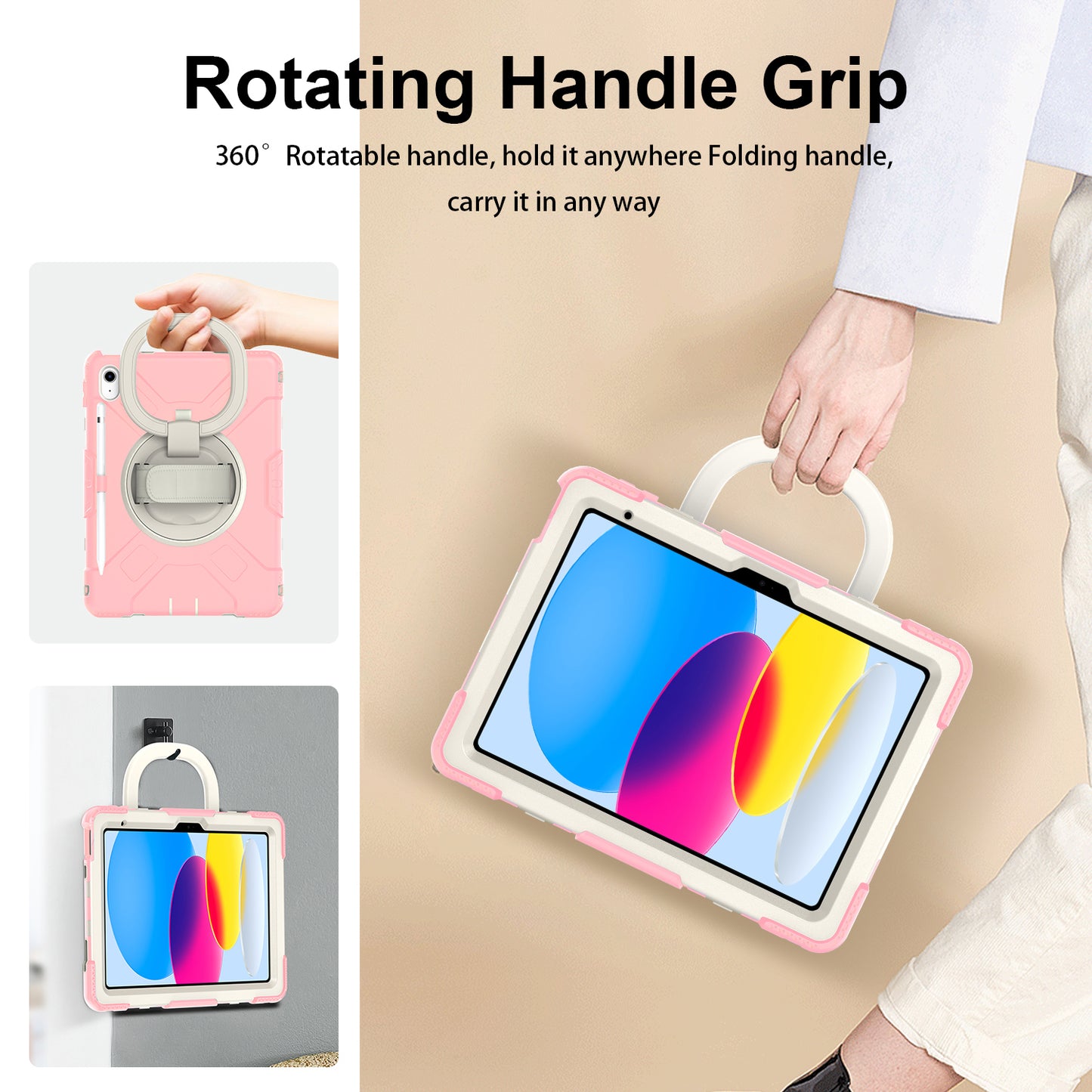 For iPad 10.9 (2022) Hand Strap Kickstand Tablet Case PC+Silicone Dual Layer Protective Cover with Shoulder Strap