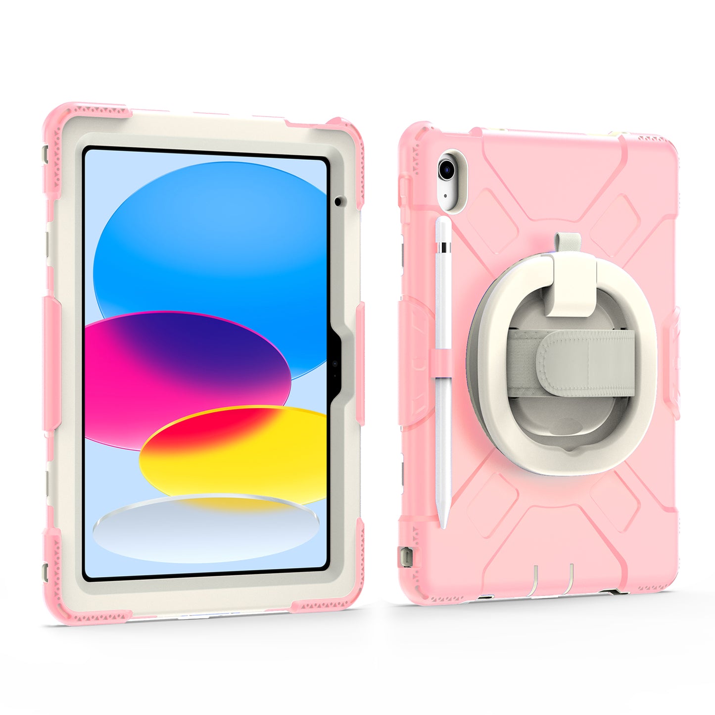 For iPad 10.9 (2022) Hand Strap Kickstand Tablet Case PC+Silicone Dual Layer Protective Cover with Shoulder Strap