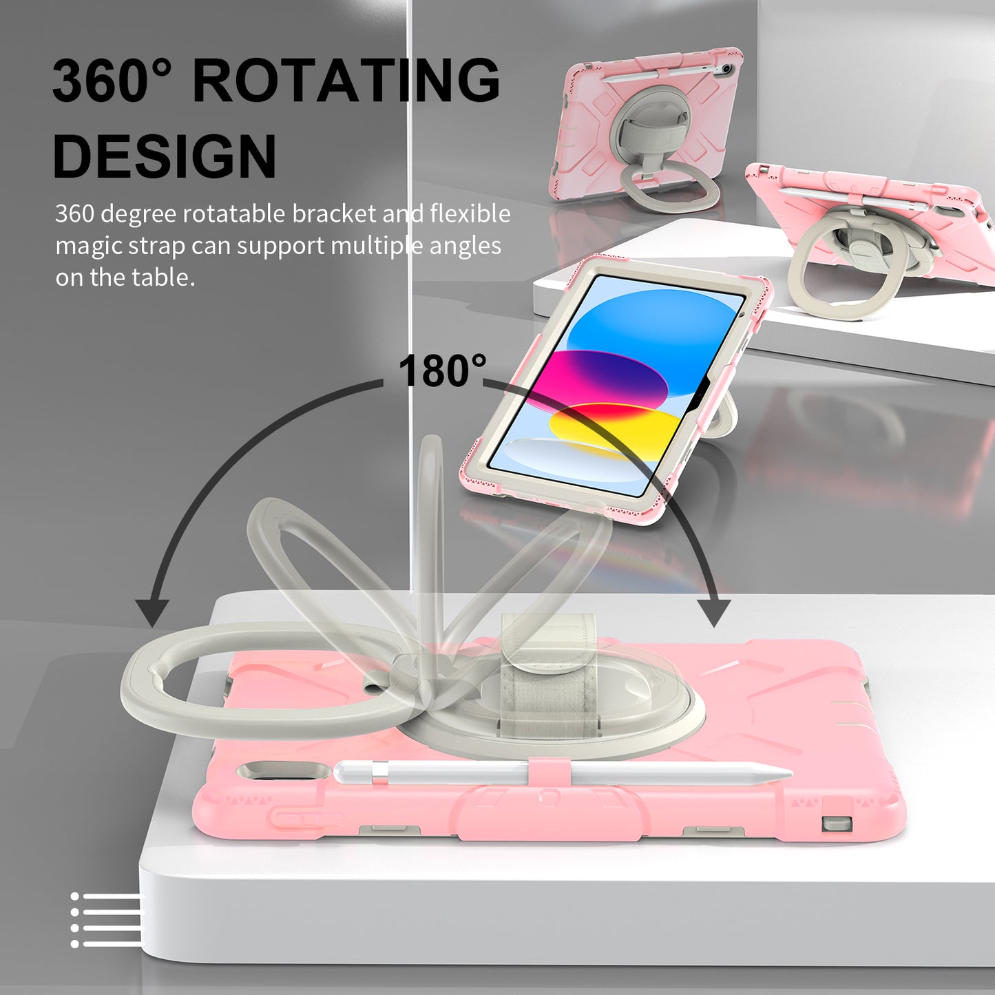 For iPad 10.9 (2022) Hand Strap Kickstand Tablet Case PC+Silicone Dual Layer Protective Cover with Shoulder Strap