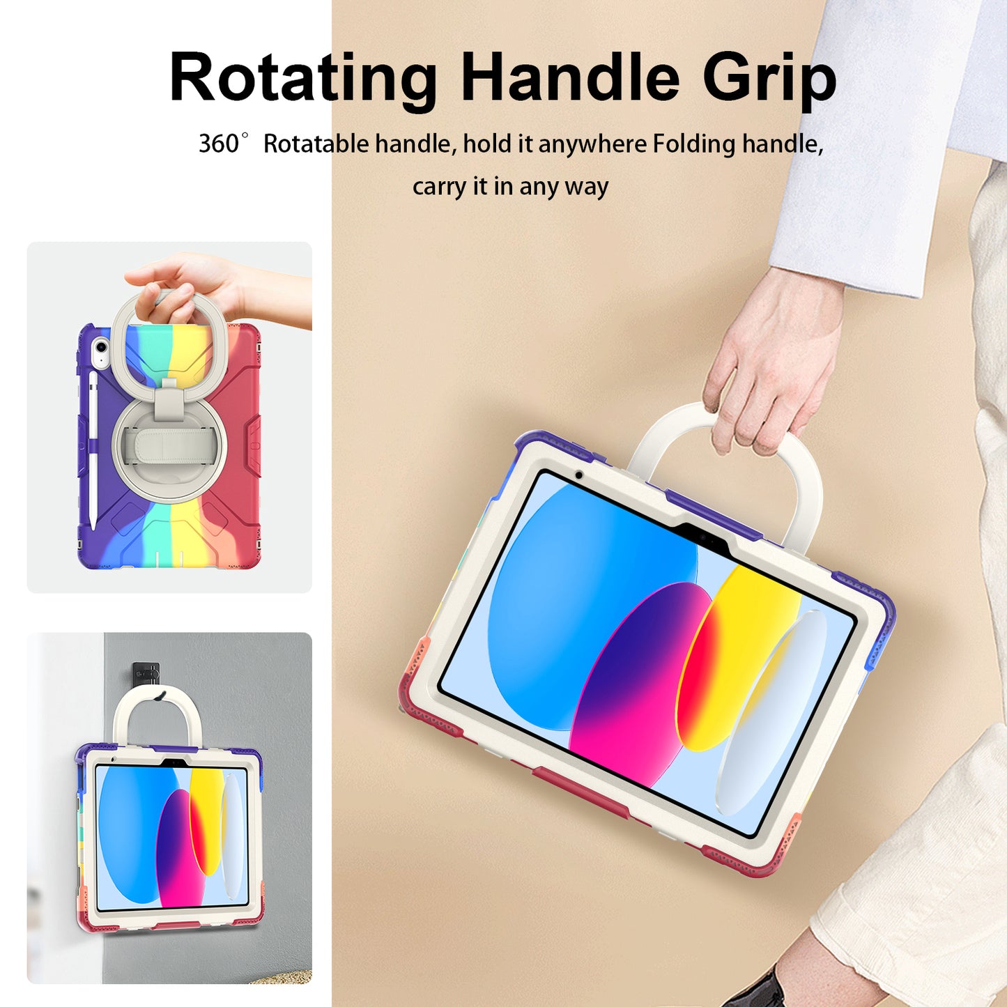For iPad 10.9 (2022) Hand Strap Kickstand Tablet Case PC+Silicone Dual Layer Protective Cover with Shoulder Strap