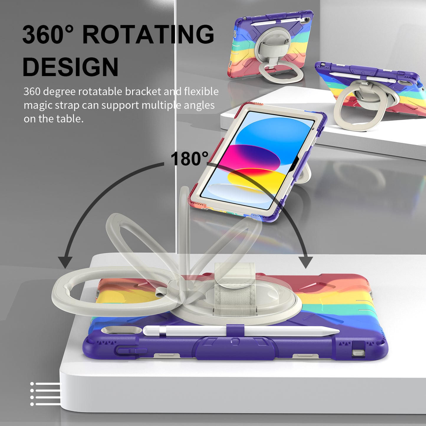 For iPad 10.9 (2022) Hand Strap Kickstand Tablet Case PC+Silicone Dual Layer Protective Cover with Shoulder Strap