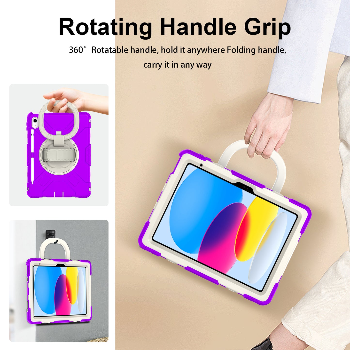For iPad 10.9 (2022) Hand Strap Kickstand Tablet Case PC+Silicone Dual Layer Protective Cover with Shoulder Strap