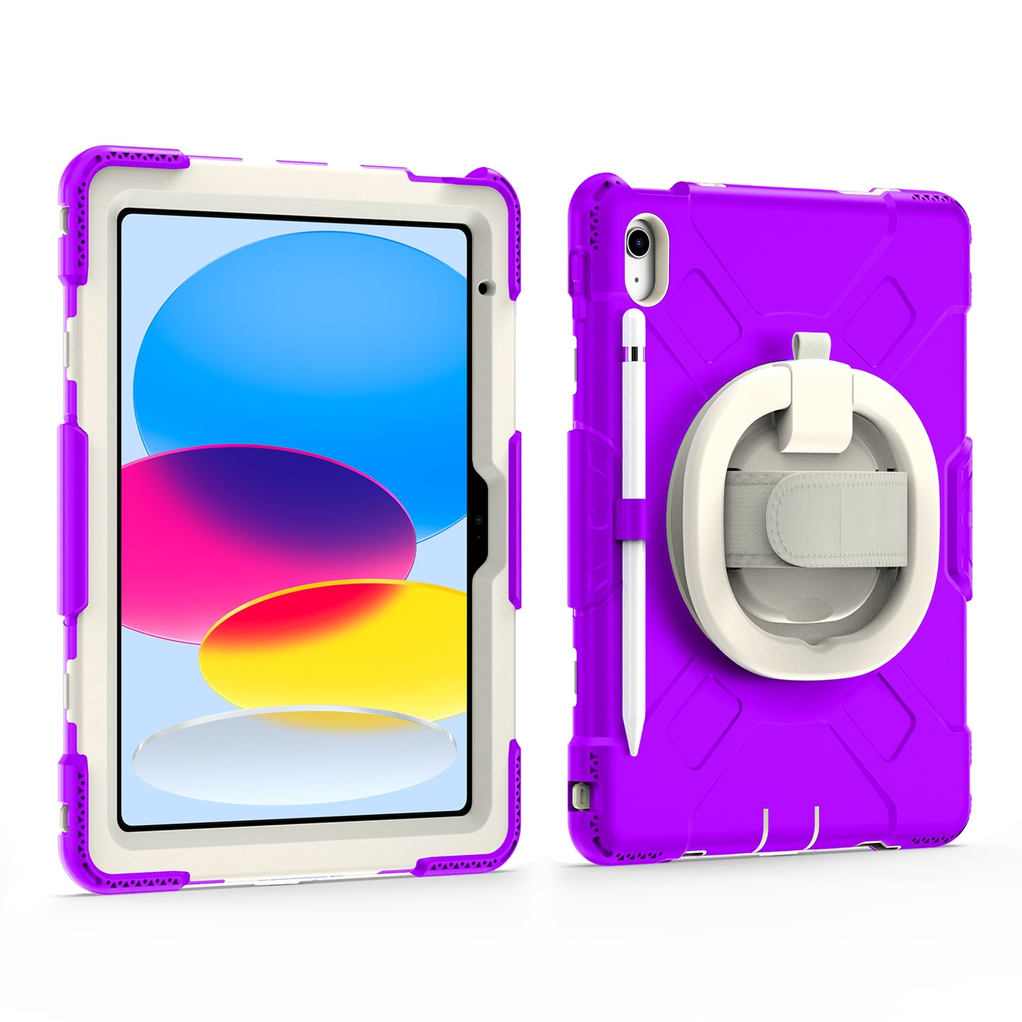 For iPad 10.9 (2022) Hand Strap Kickstand Tablet Case PC+Silicone Dual Layer Protective Cover with Shoulder Strap