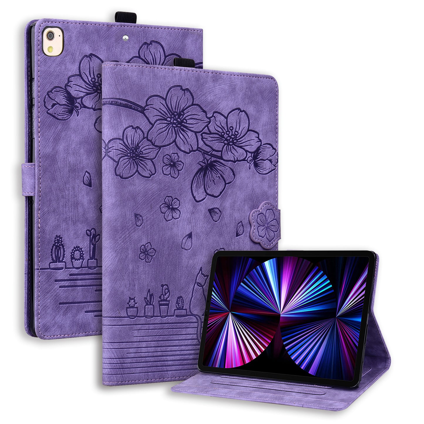 For iPad 10.2 (2021) / (2019) / (2020) / iPad Air 10.5 inch (2019) / iPad Pro 10.5-inch (2017) Leather Cover Flower Cat Imprinted Tablet Case