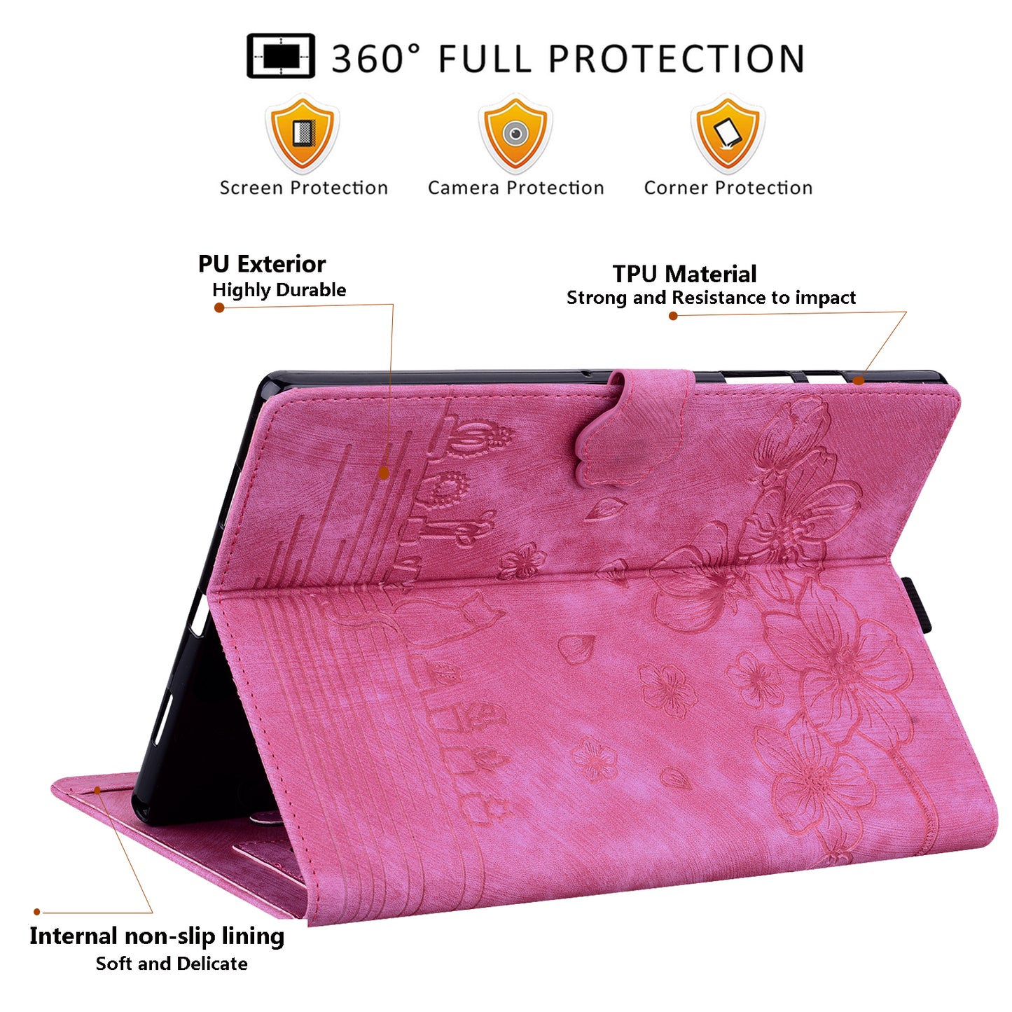 For iPad 10.2 (2021) / (2019) / (2020) / iPad Air 10.5 inch (2019) / iPad Pro 10.5-inch (2017) Leather Cover Flower Cat Imprinted Tablet Case