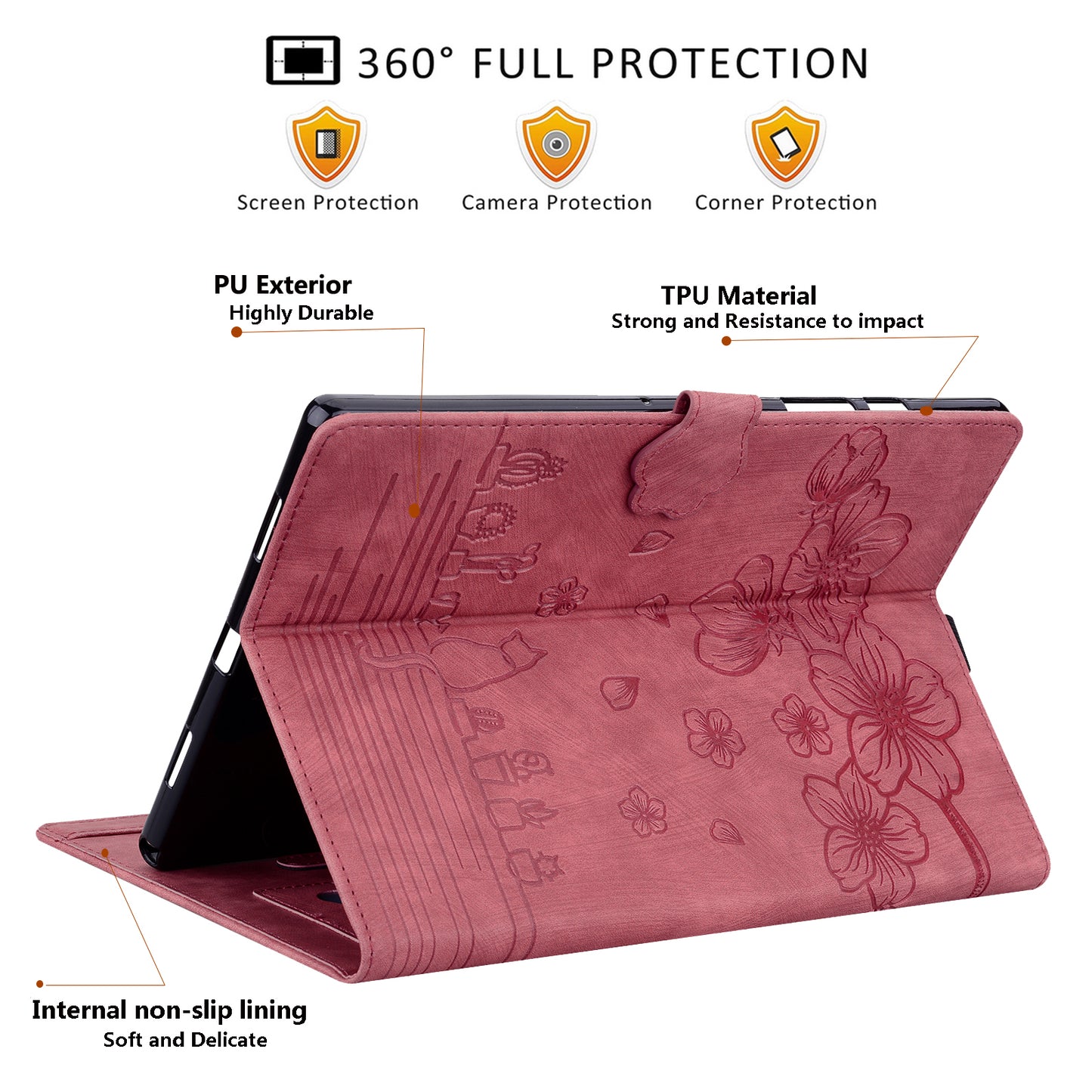 For iPad 10.2 (2021) / (2019) / (2020) / iPad Air 10.5 inch (2019) / iPad Pro 10.5-inch (2017) Leather Cover Flower Cat Imprinted Tablet Case