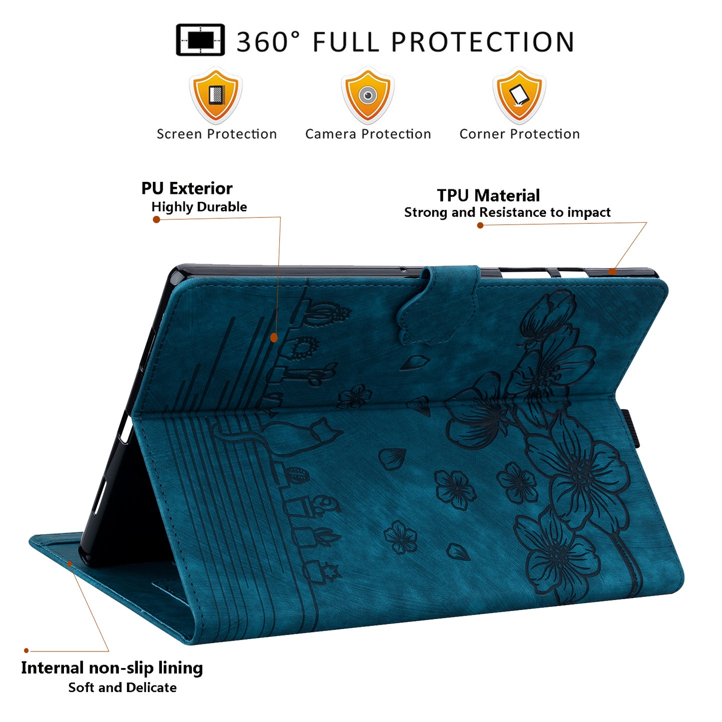 For iPad 10.2 (2021) / (2019) / (2020) / iPad Air 10.5 inch (2019) / iPad Pro 10.5-inch (2017) Leather Cover Flower Cat Imprinted Tablet Case