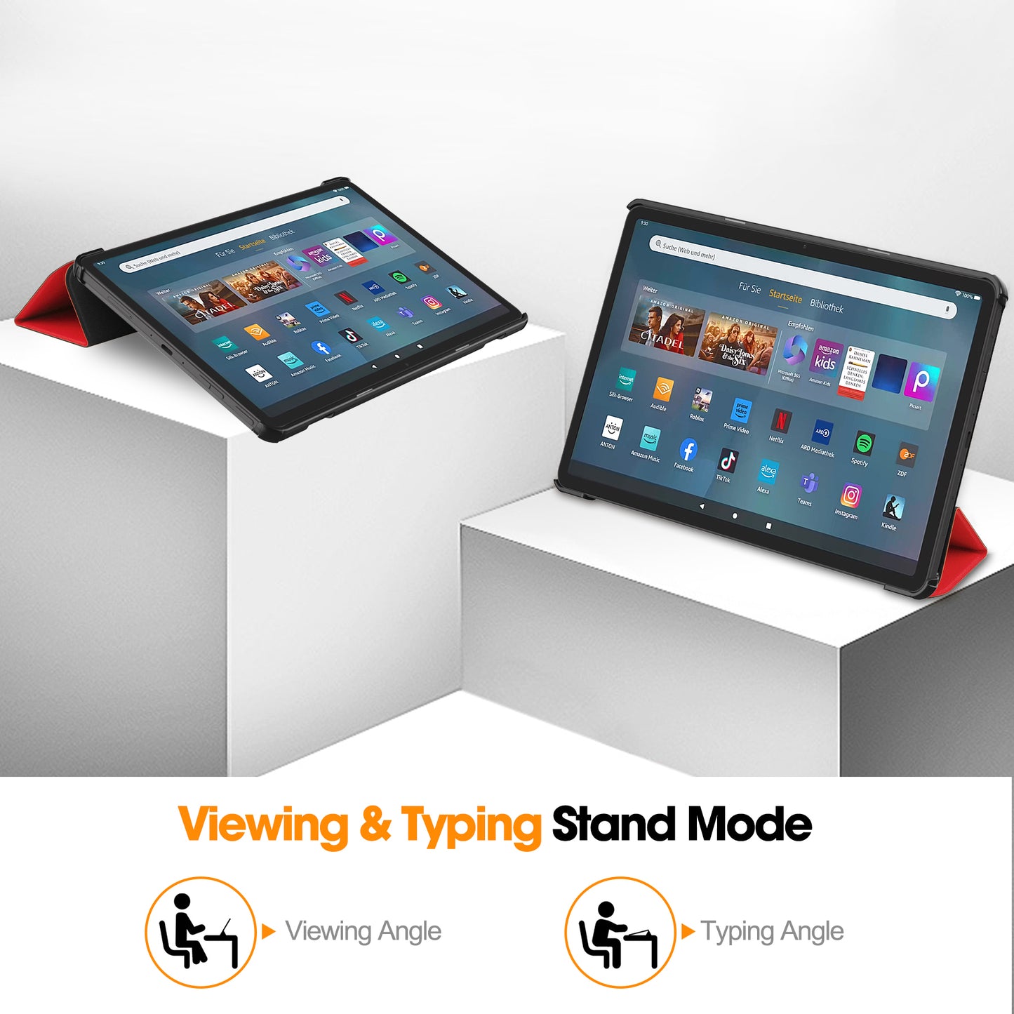 For Amazon Fire Max 11 PU Leather Tablet Case Tr-fold Stand Cover with Auto Sleep / Wake