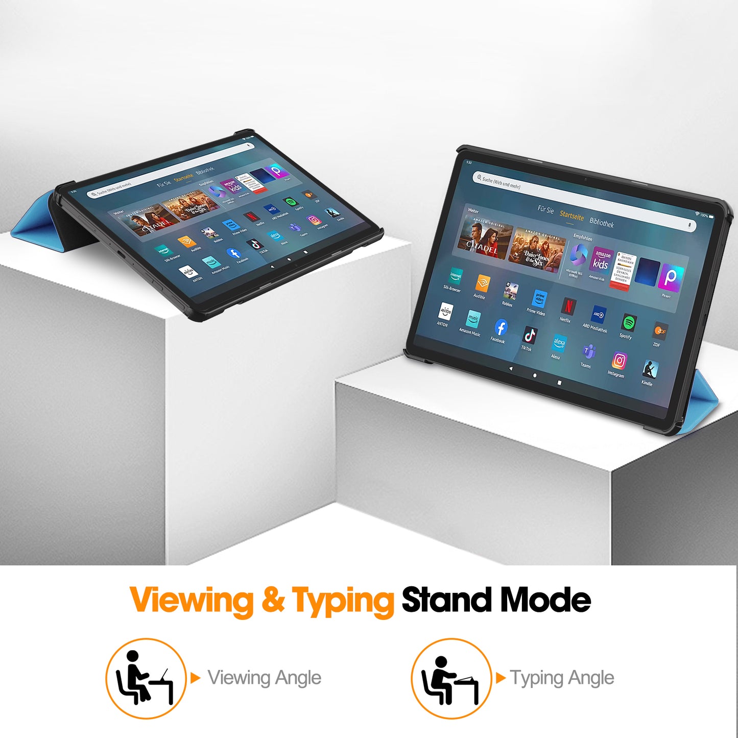 For Amazon Fire Max 11 PU Leather Tablet Case Tr-fold Stand Cover with Auto Sleep / Wake