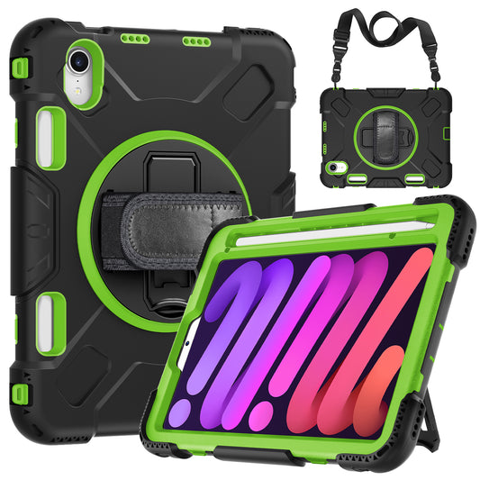 For iPad mini (2021) PC+Silicone Tablet Case Protective Kickstand Cover with Pen Slot / Shoulder Strap