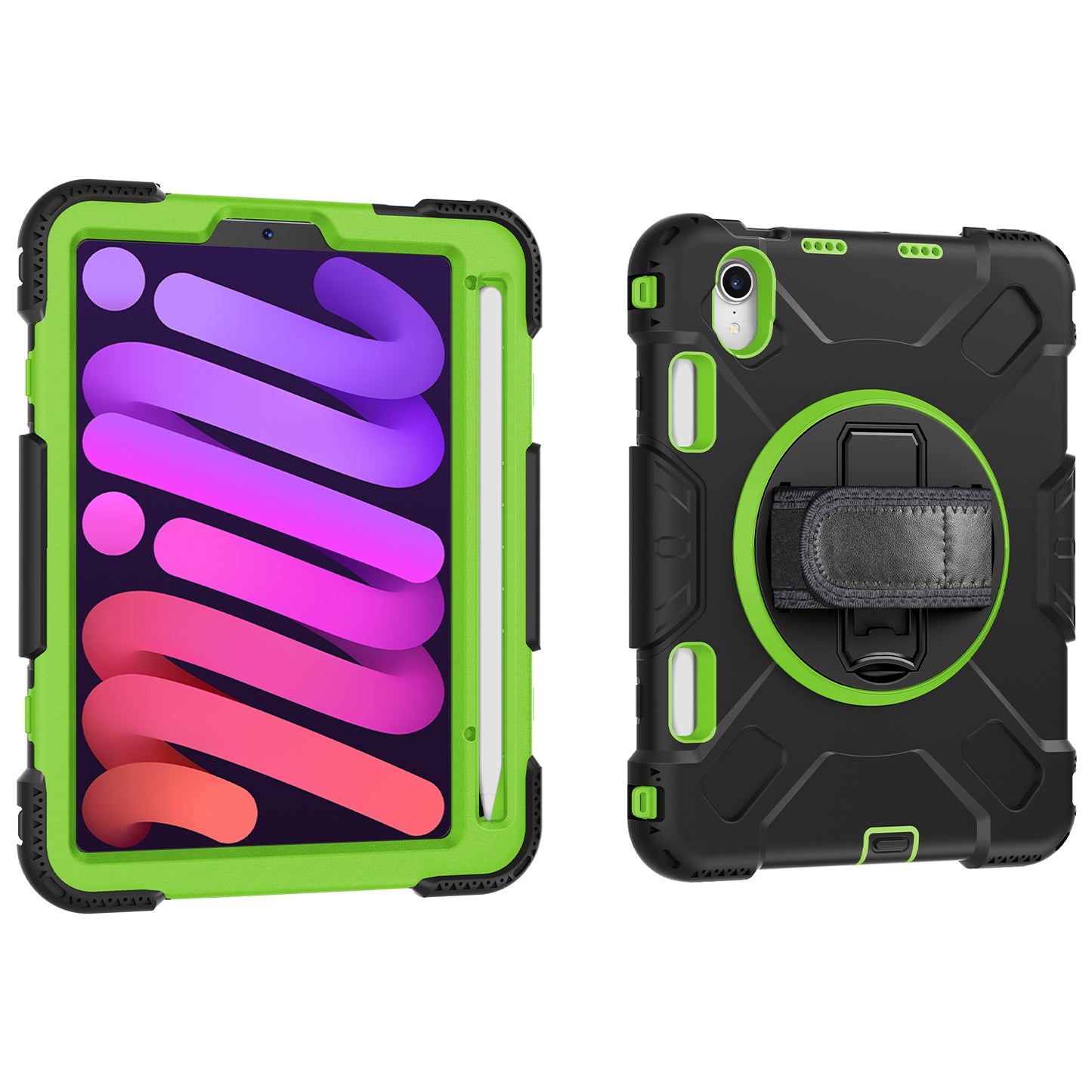 For iPad mini (2021) PC+Silicone Tablet Case Protective Kickstand Cover with Pen Slot / Shoulder Strap