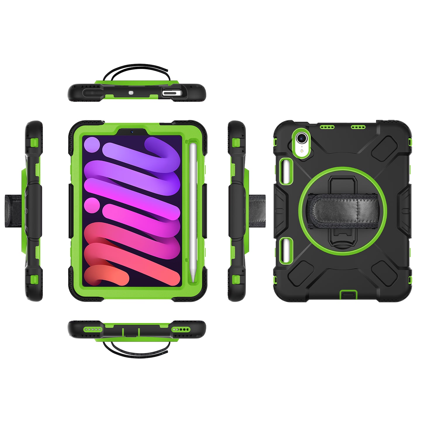For iPad mini (2021) PC+Silicone Tablet Case Protective Kickstand Cover with Pen Slot / Shoulder Strap