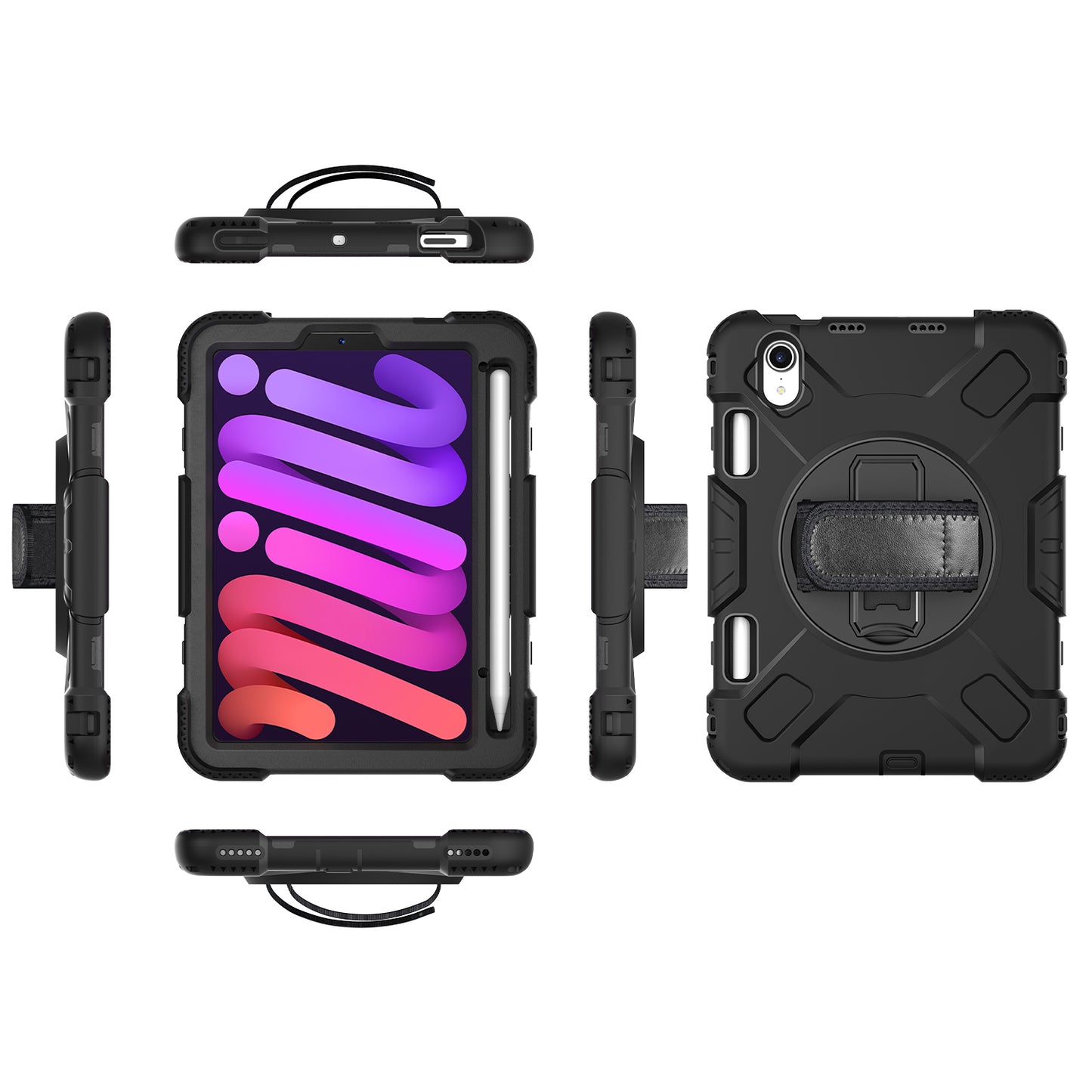 For iPad mini (2021) PC+Silicone Tablet Case Protective Kickstand Cover with Pen Slot / Shoulder Strap