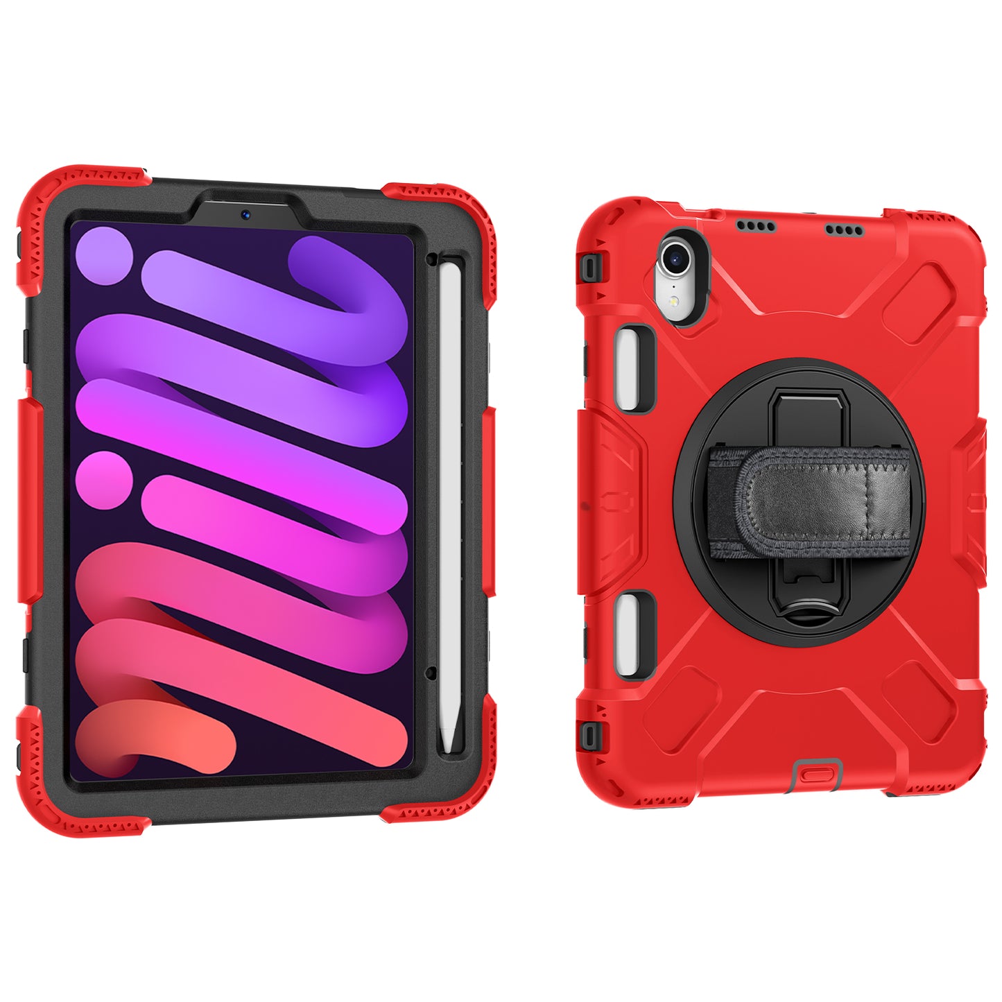 For iPad mini (2021) PC+Silicone Tablet Case Protective Kickstand Cover with Pen Slot / Shoulder Strap