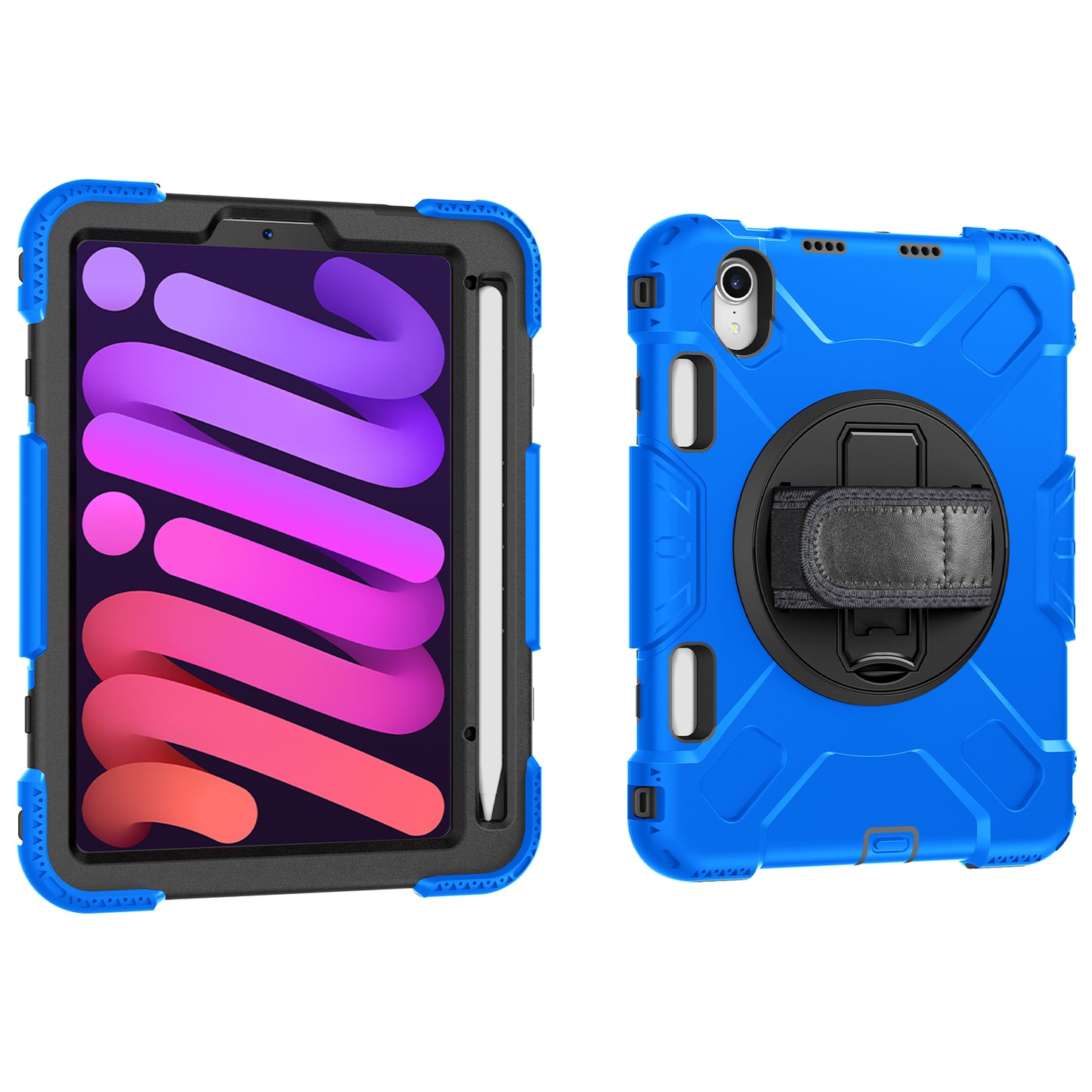 For iPad mini (2021) PC+Silicone Tablet Case Protective Kickstand Cover with Pen Slot / Shoulder Strap