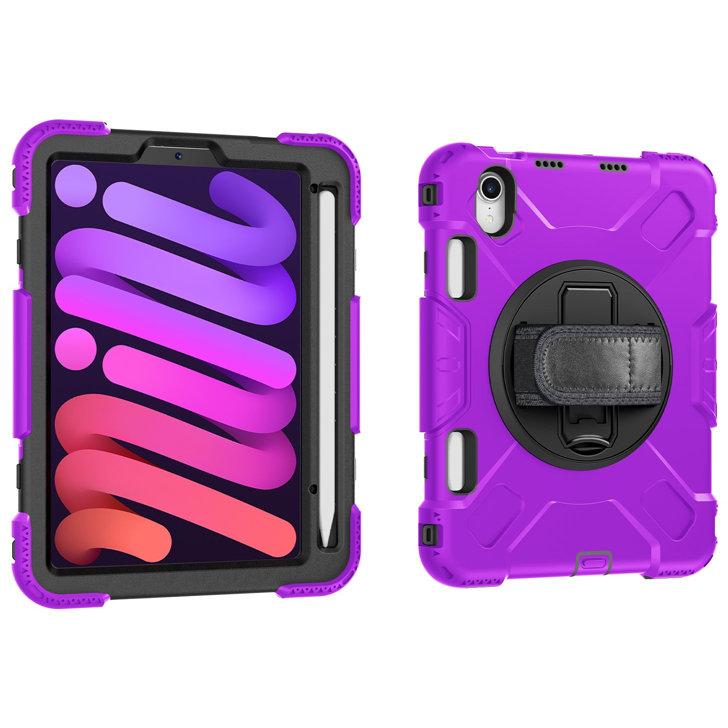 For iPad mini (2021) PC+Silicone Tablet Case Protective Kickstand Cover with Pen Slot / Shoulder Strap