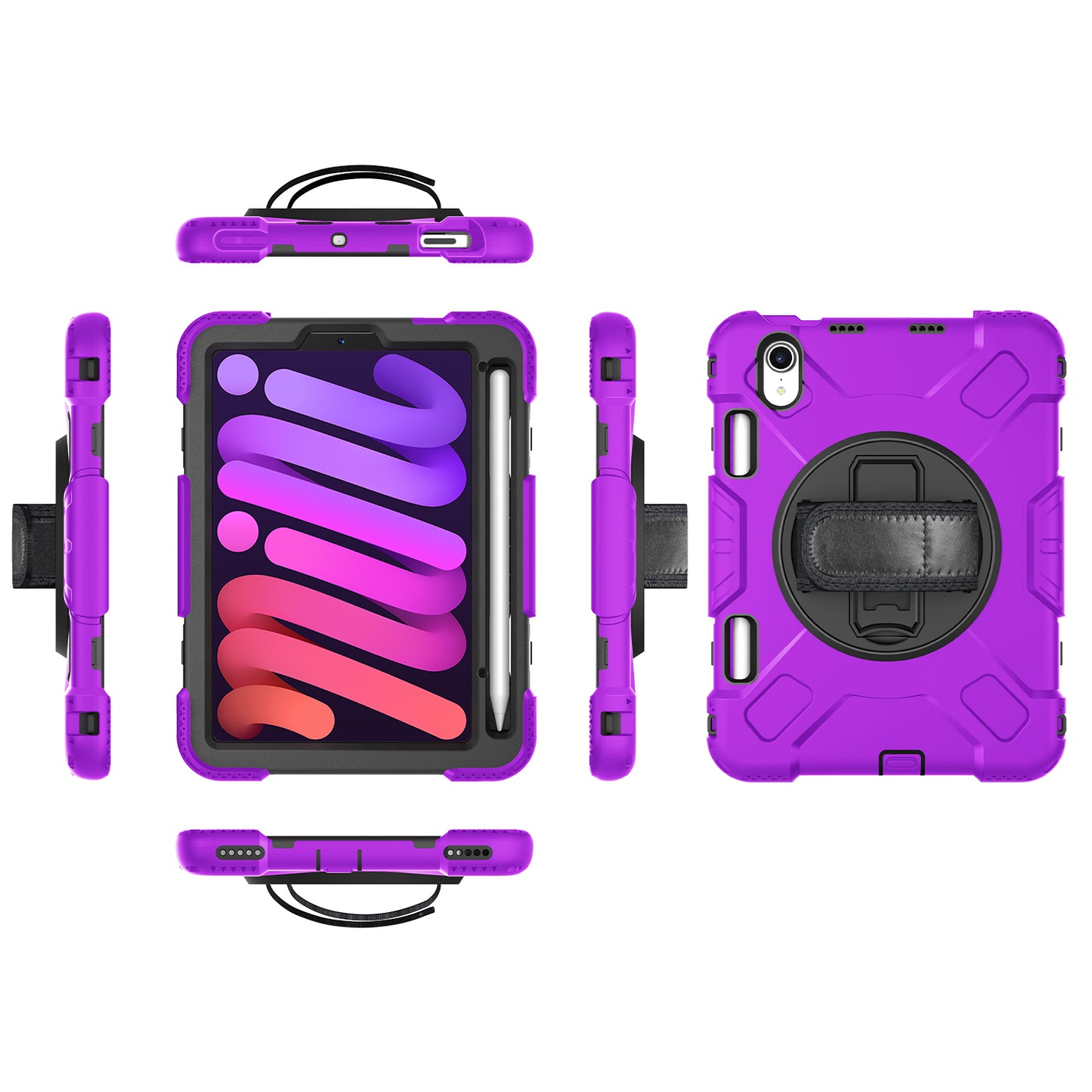 For iPad mini (2021) PC+Silicone Tablet Case Protective Kickstand Cover with Pen Slot / Shoulder Strap