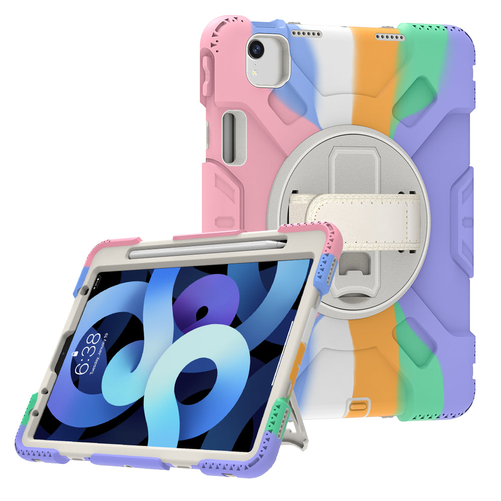 For iPad Pro 11-inch (2018) / (2020) / (2021) / (2022) / Air (2020) / (2022) Silicone + PC Case Kickstand Tablet Cover with Shoulder Strap