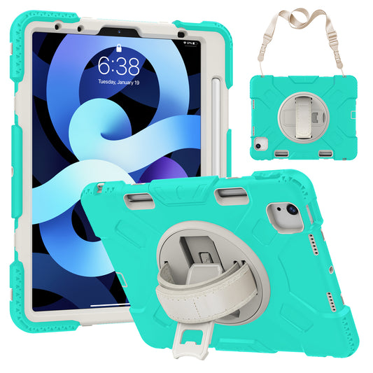 For iPad Pro 11-inch (2018) / (2020) / (2021) / (2022) / Air (2020) / (2022) Silicone + PC Case Kickstand Tablet Cover with Shoulder Strap