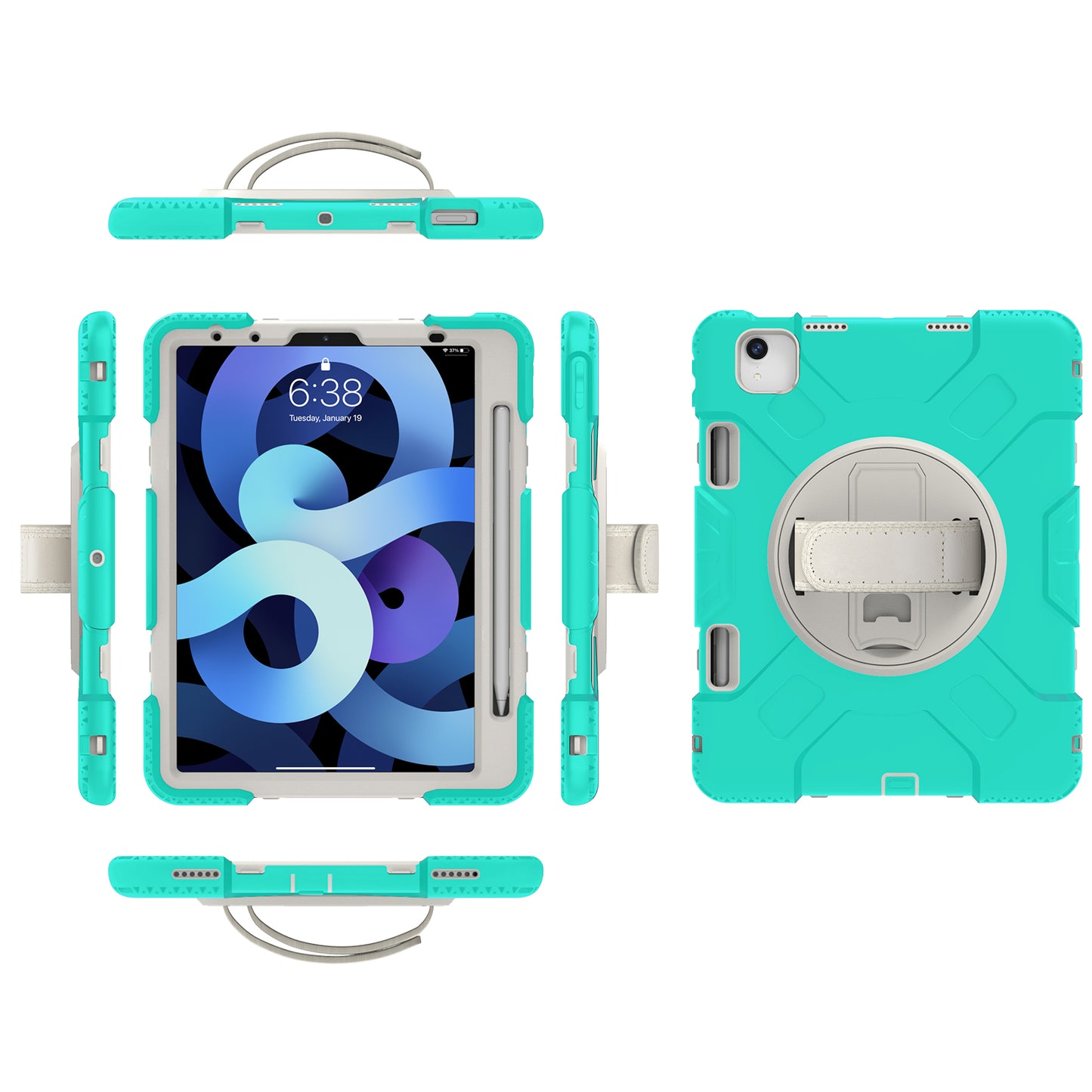 For iPad Pro 11-inch (2018) / (2020) / (2021) / (2022) / Air (2020) / (2022) Silicone + PC Case Kickstand Tablet Cover with Shoulder Strap