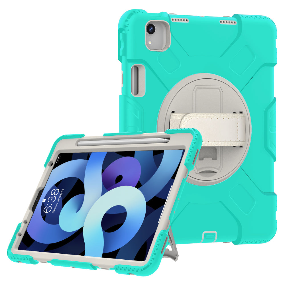 For iPad Pro 11-inch (2018) / (2020) / (2021) / (2022) / Air (2020) / (2022) Silicone + PC Case Kickstand Tablet Cover with Shoulder Strap